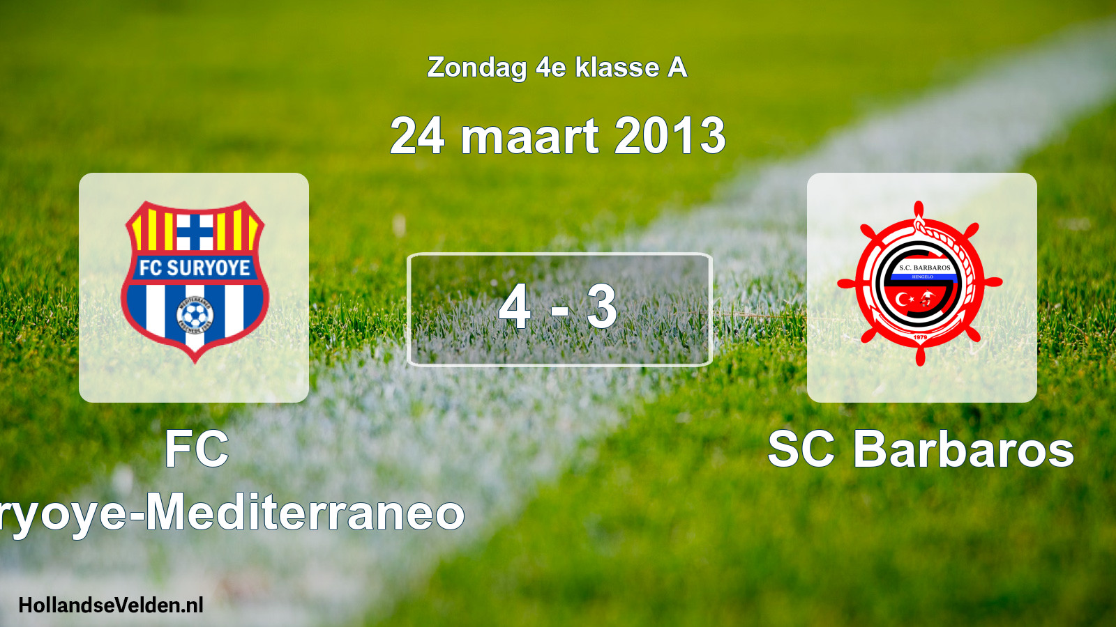 Total number of matches played: FC Suryoye-Mediterraneo - SC Barbaros 4 - 3 (24 March 2013)