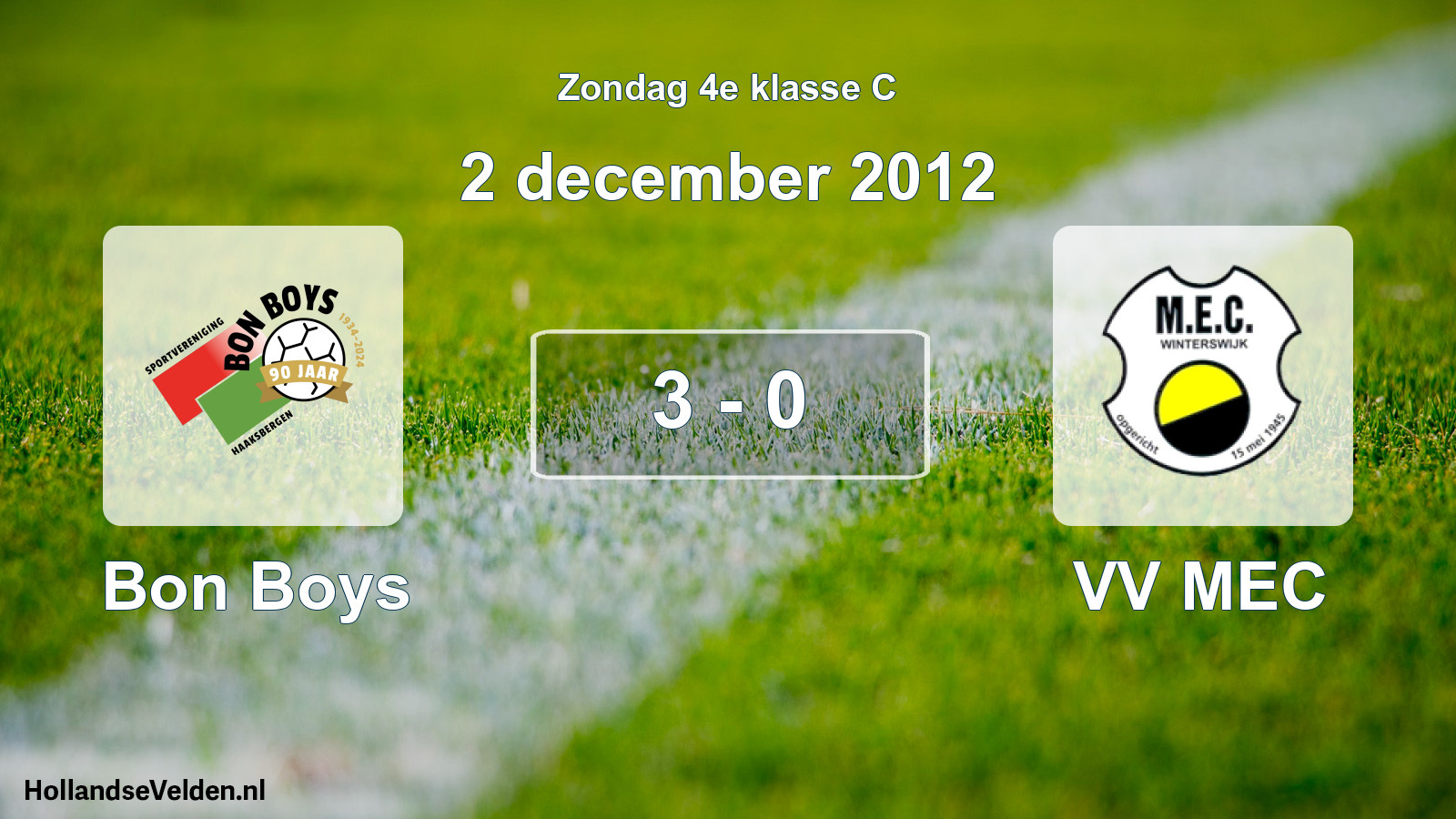 Total number of matches played: Bon Boys - VV MEC 3 - 0 (2 December 2012)