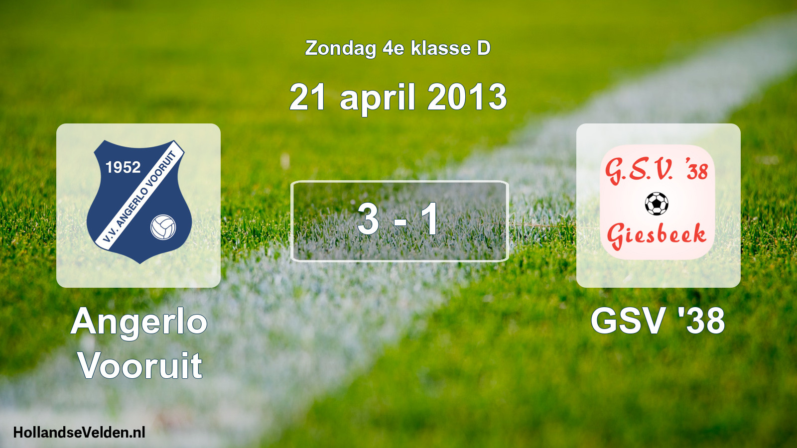 Total number of matches played: Angerlo Vooruit - GSV '38 3 - 1 (21 April 2013)