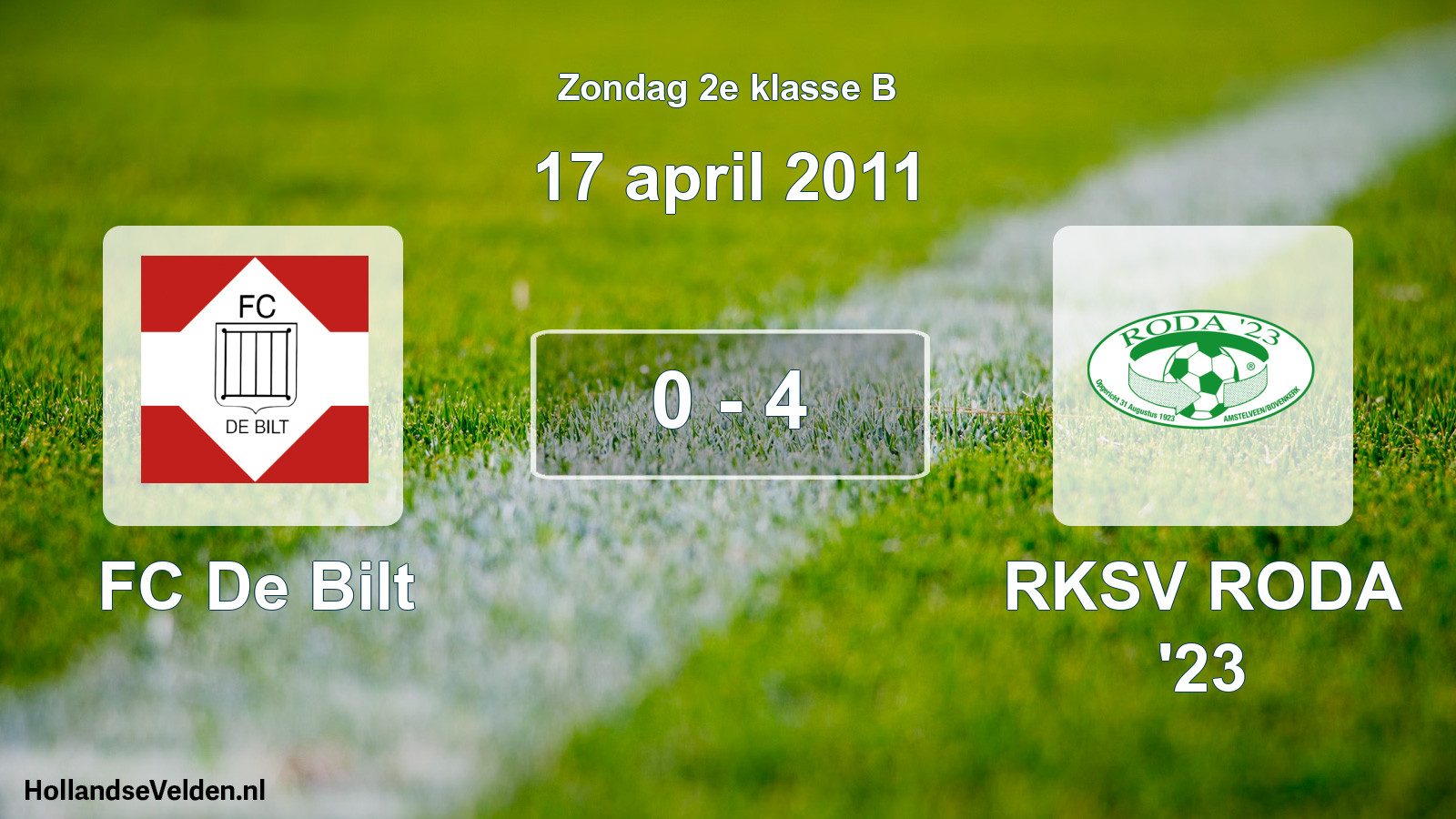 Total number of matches played: FC De Bilt - RKSV RODA '23 0 - 4 (17 April 2011)