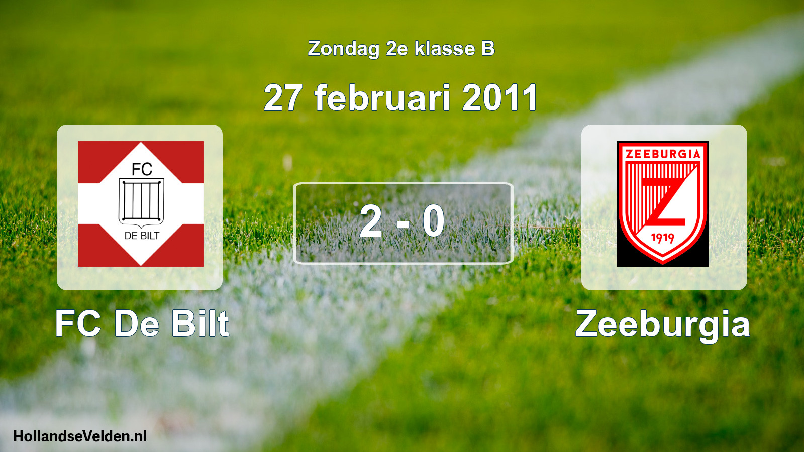 Total number of matches played: FC De Bilt - Zeeburgia 2 - 0 (27 February 2011)