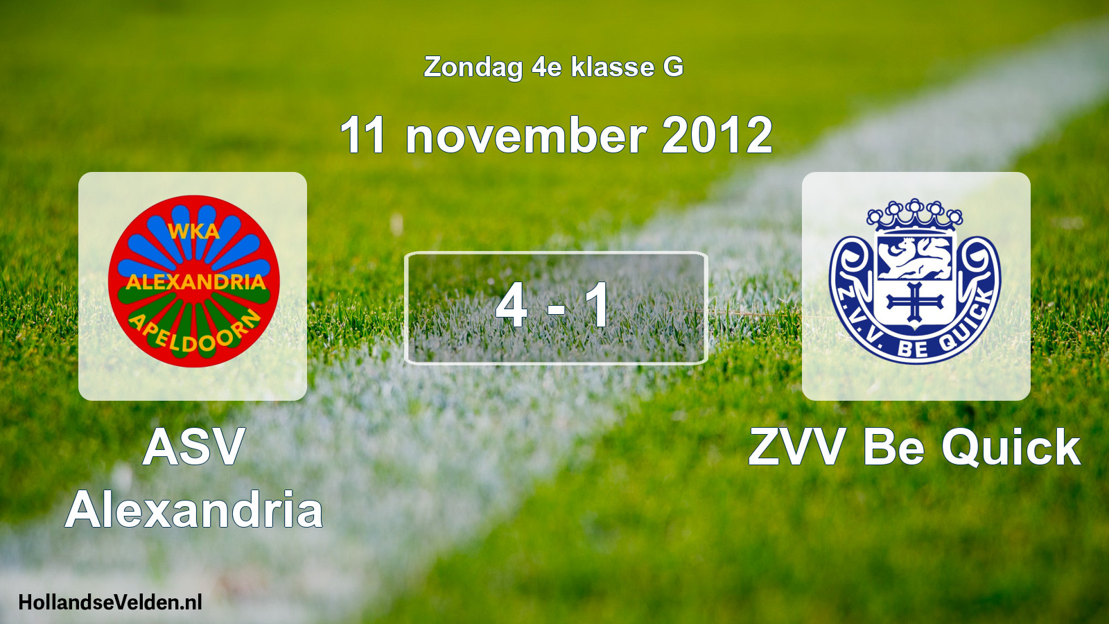 Total number of matches played: ASV Alexandria - ZVV Be Quick 4 - 1 (11 November 2012)