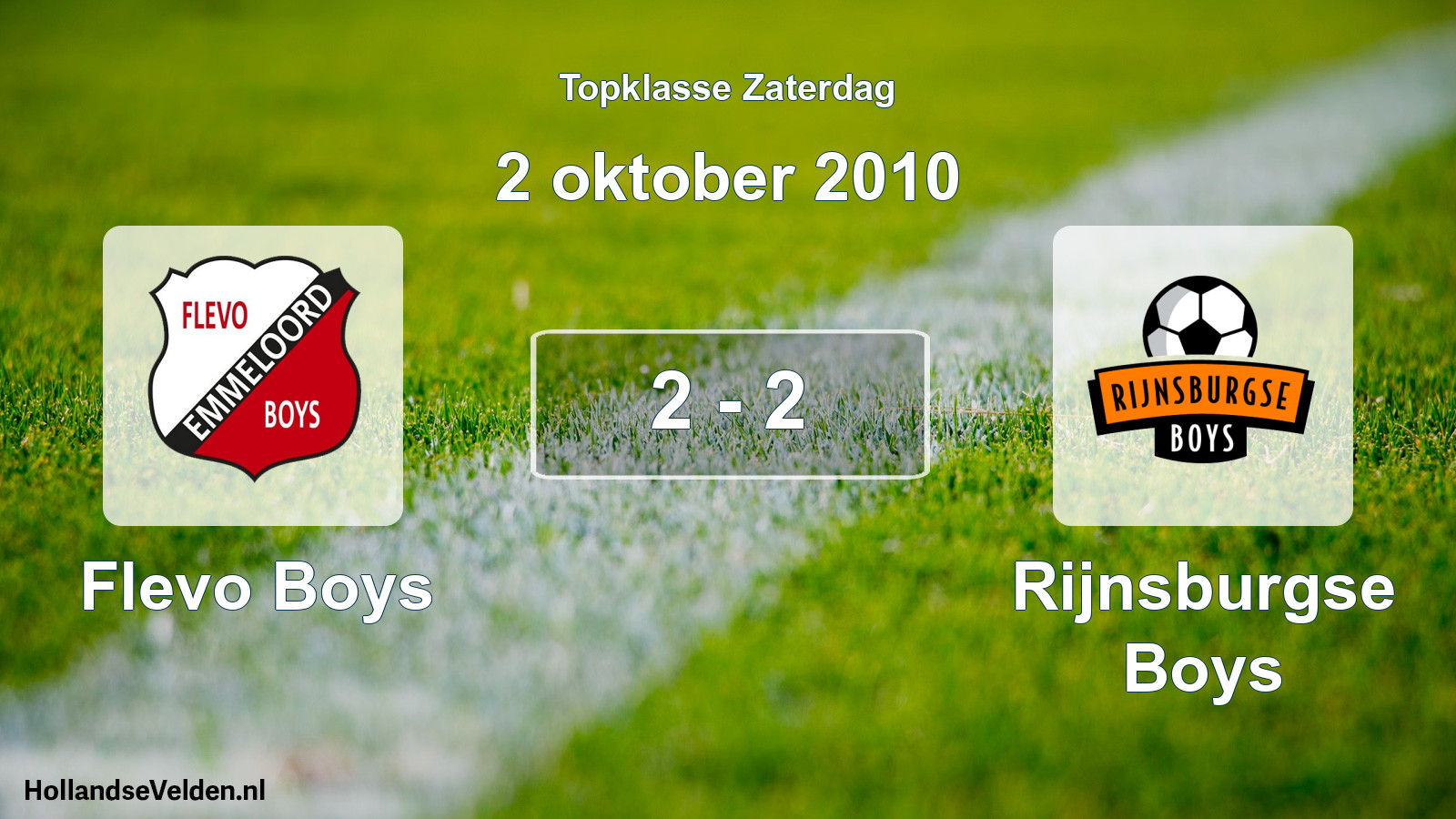 Total number of matches played: Flevo Boys - Rijnsburgse Boys 2 - 2 (2 October 2010)