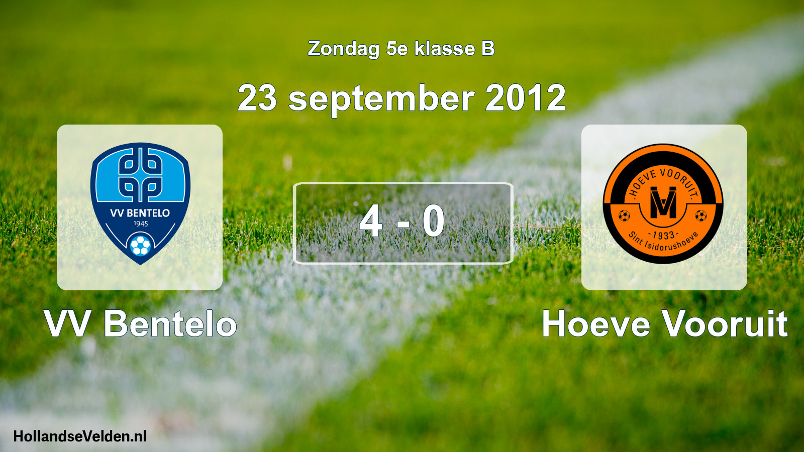 Total number of matches played: VV Bentelo - Hoeve Vooruit 4 - 0 (23 September 2012)