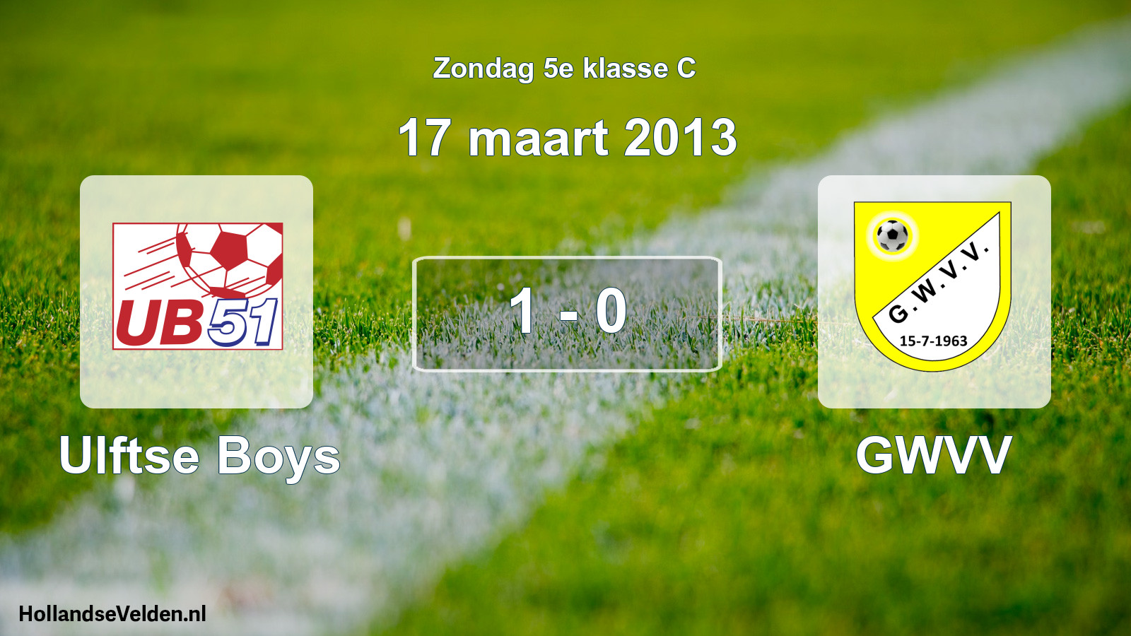 Total number of matches played: Ulftse Boys - GWVV 1 - 0 (17 March 2013)