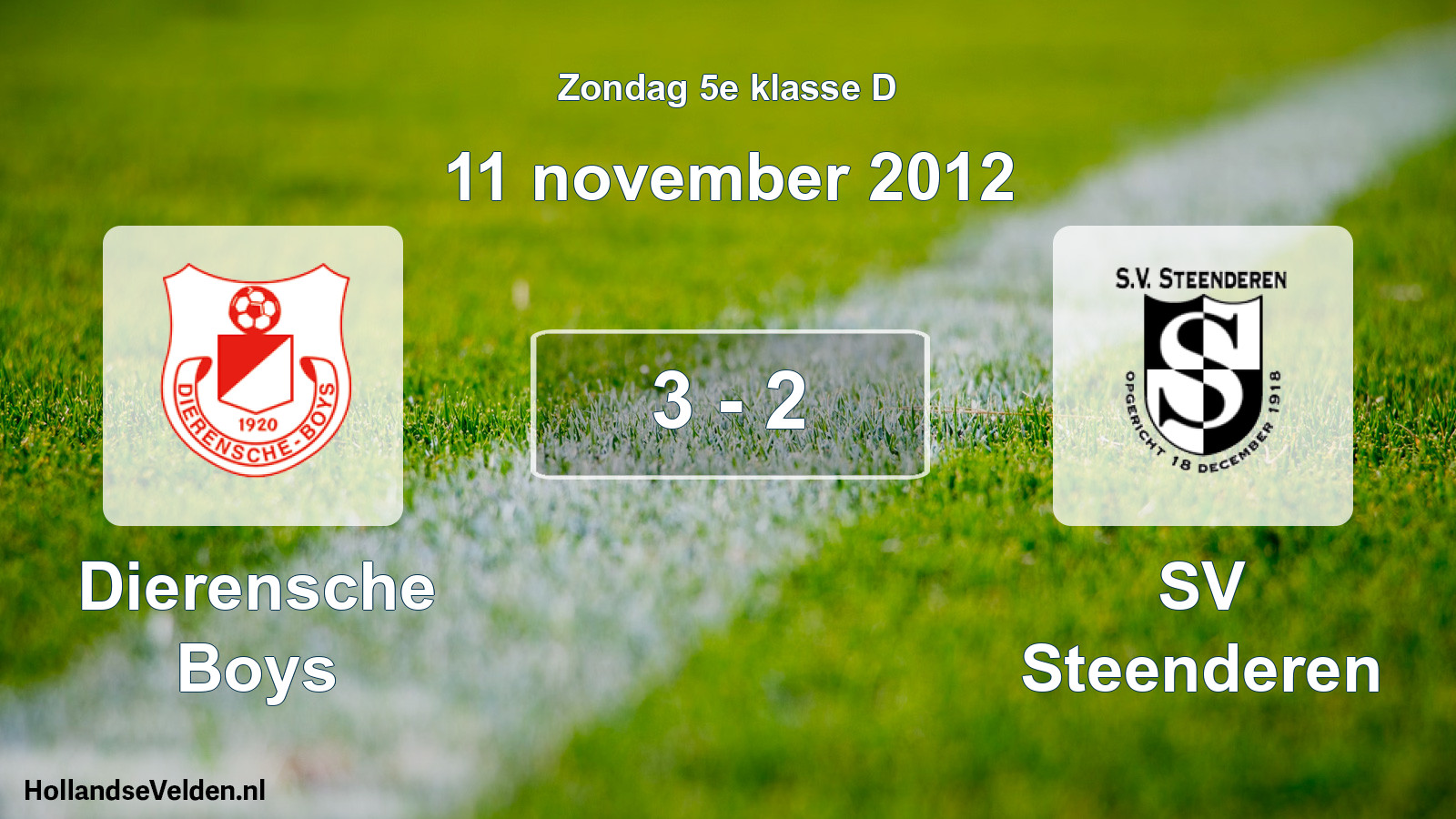 Total number of matches played: Dierensche Boys - SV Steenderen 3 - 2 (11 November 2012)