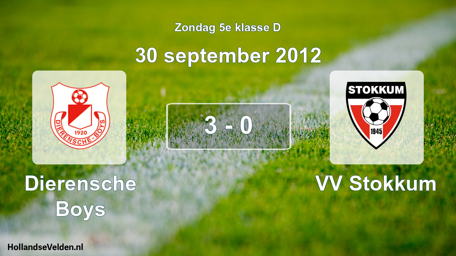Total number of matches played: Dierensche Boys - VV Stokkum 3 - 0 (30 September 2012)