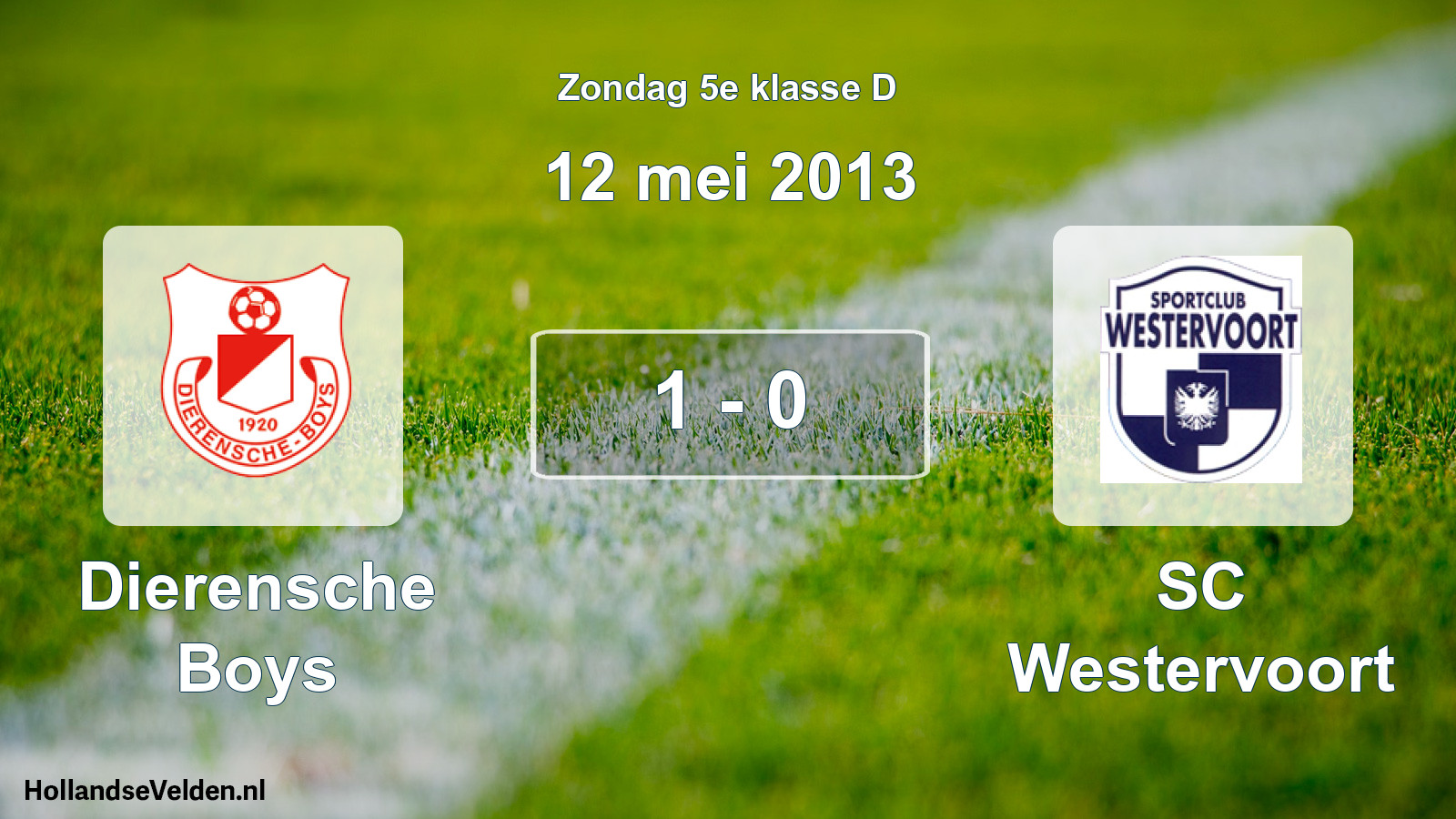 Total number of matches played: Dierensche Boys - SC Westervoort 1 - 0 (12 May 2013)