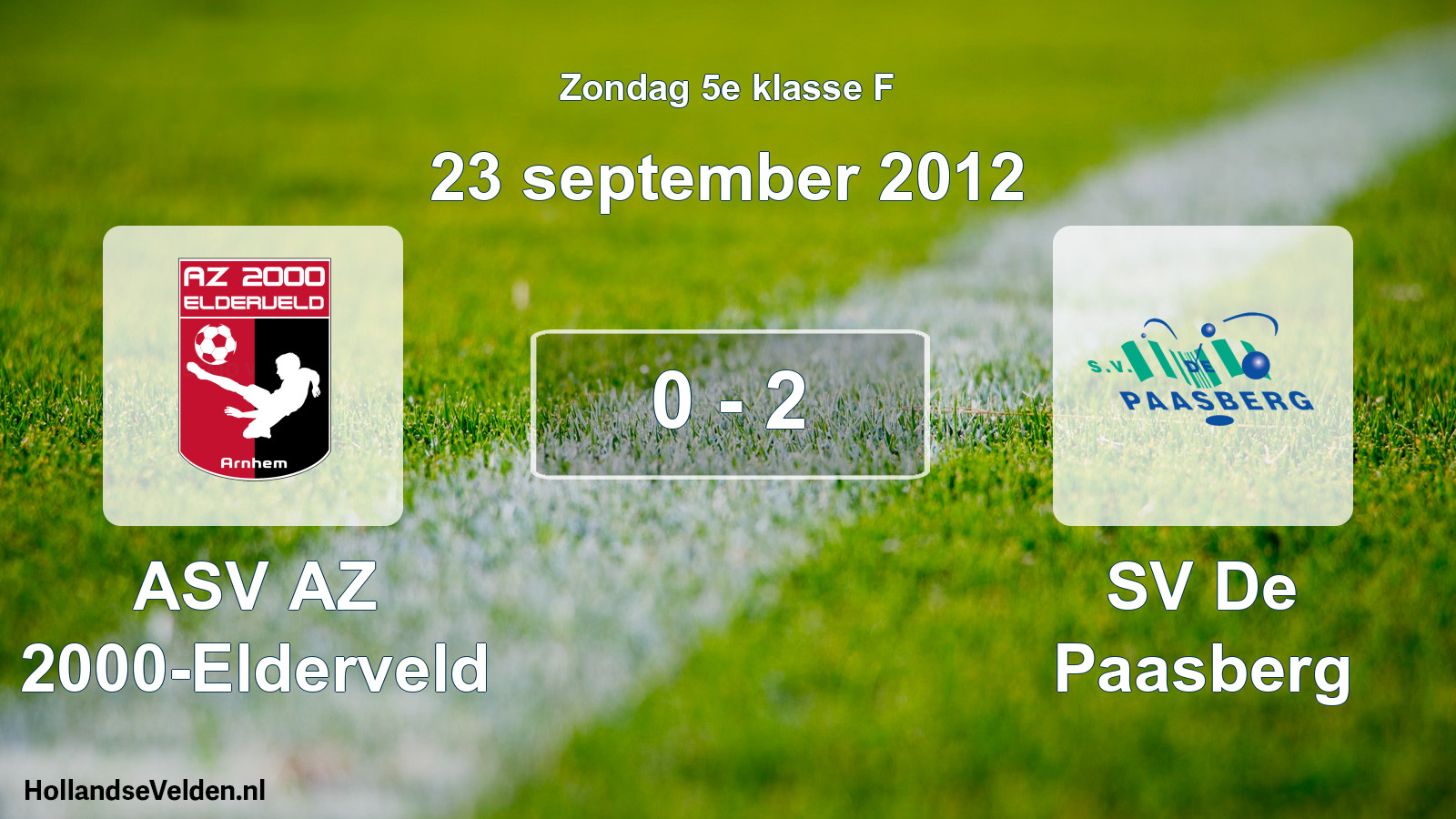 Total number of matches played: ASV AZ 2000-Elderveld - SV De Paasberg 0 - 2 (23 September 2012)