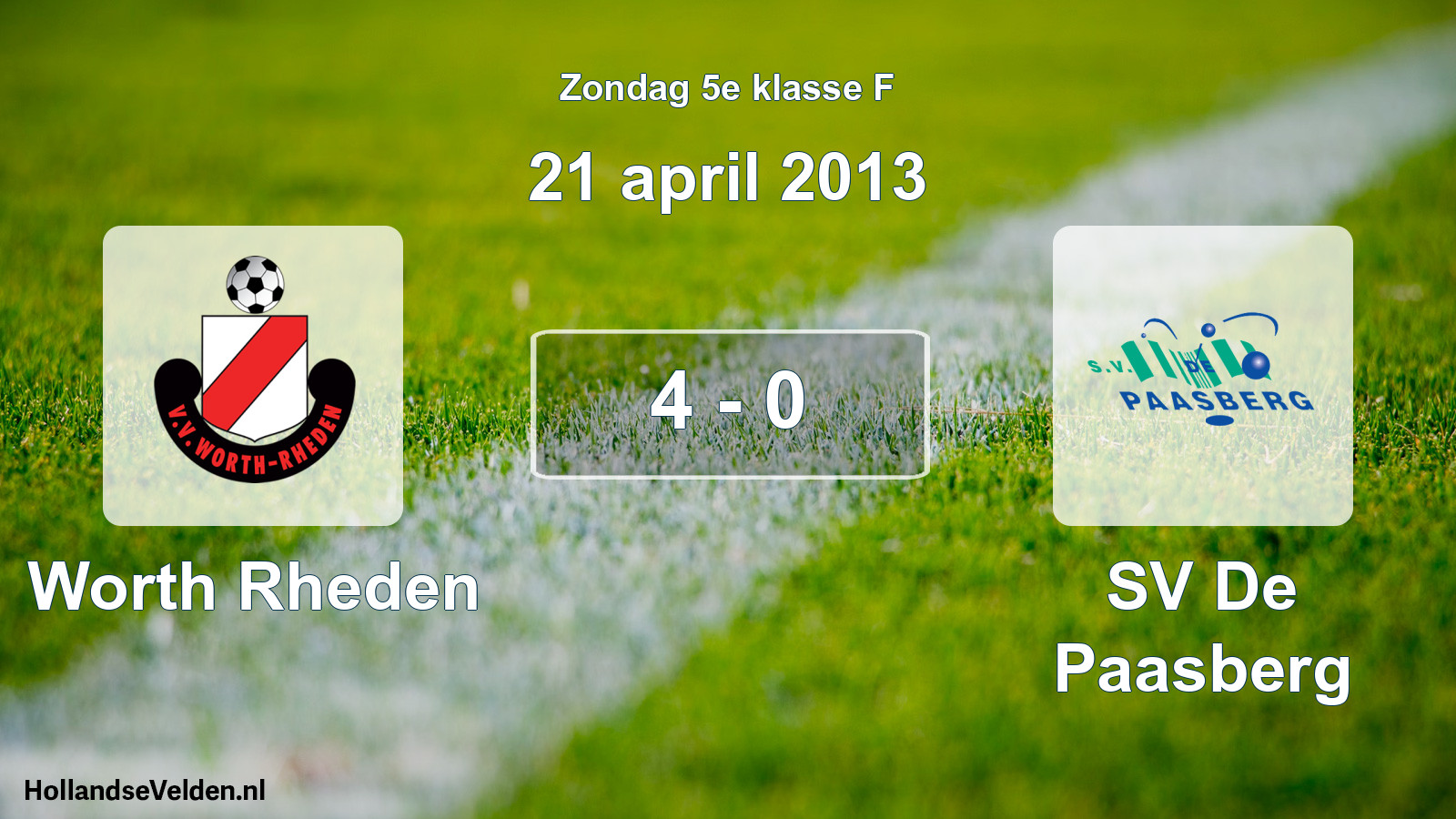 Total number of matches played: Worth Rheden - SV De Paasberg 4 - 0 (21 April 2013)