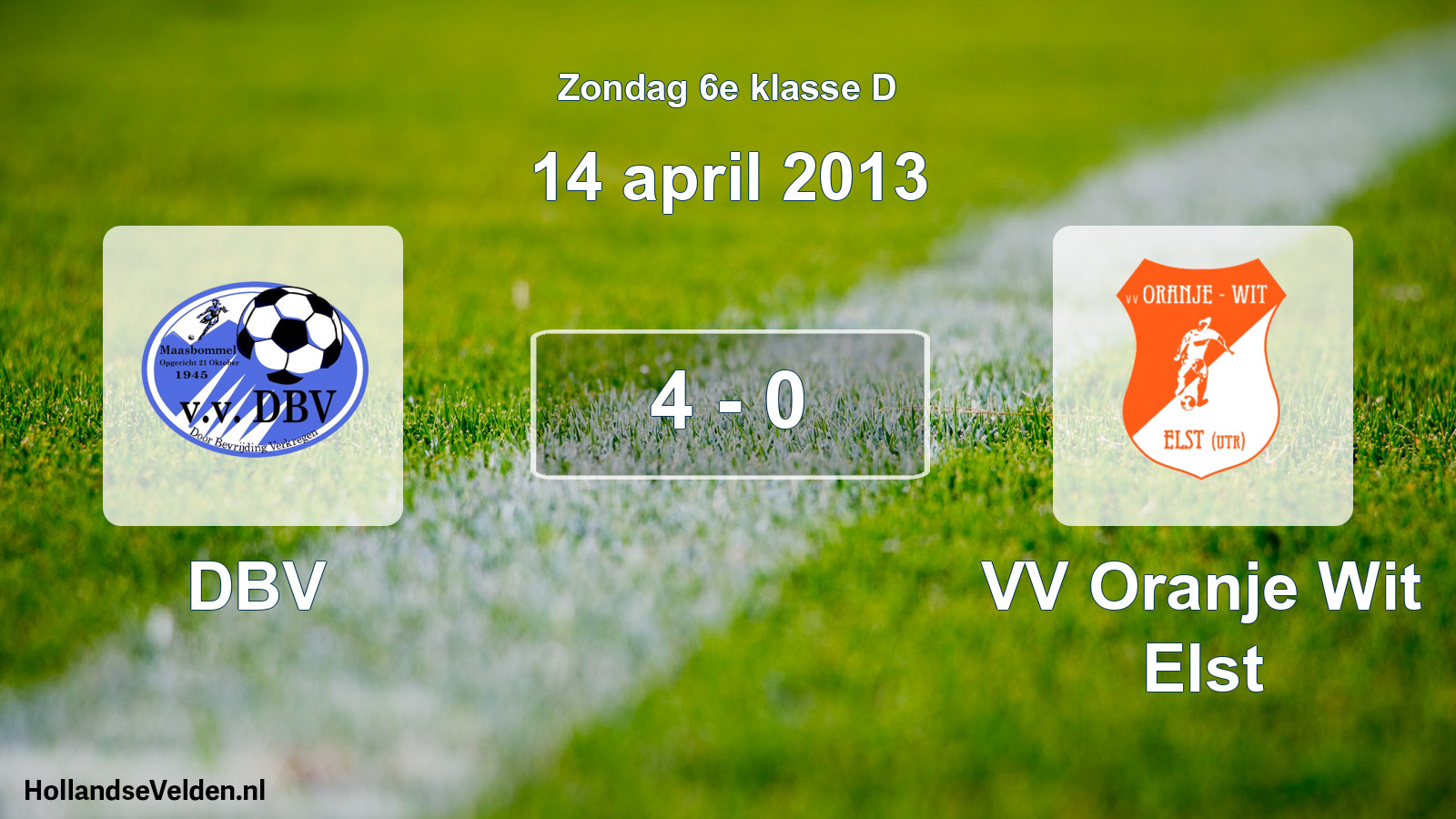Total number of matches played: DBV - VV Oranje Wit Elst 4 - 0 (14 April 2013)