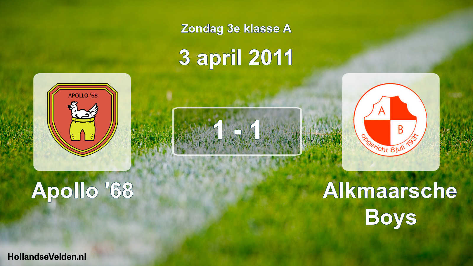 Total number of matches played: Apollo '68 - Alkmaarsche Boys 1 - 1 (3 April 2011)