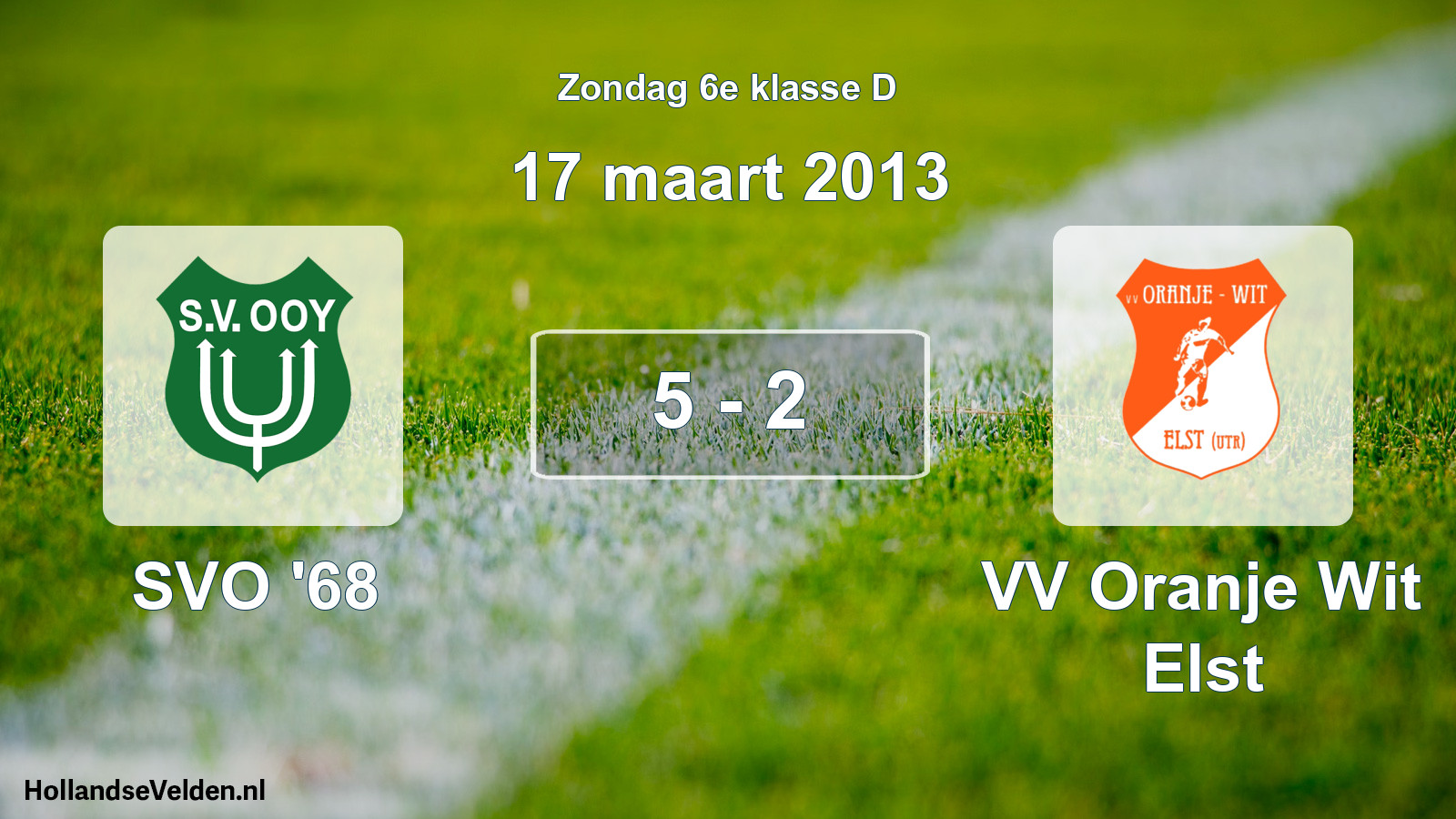 Total number of matches played: SVO '68 - VV Oranje Wit Elst 5 - 2 (17 March 2013)
