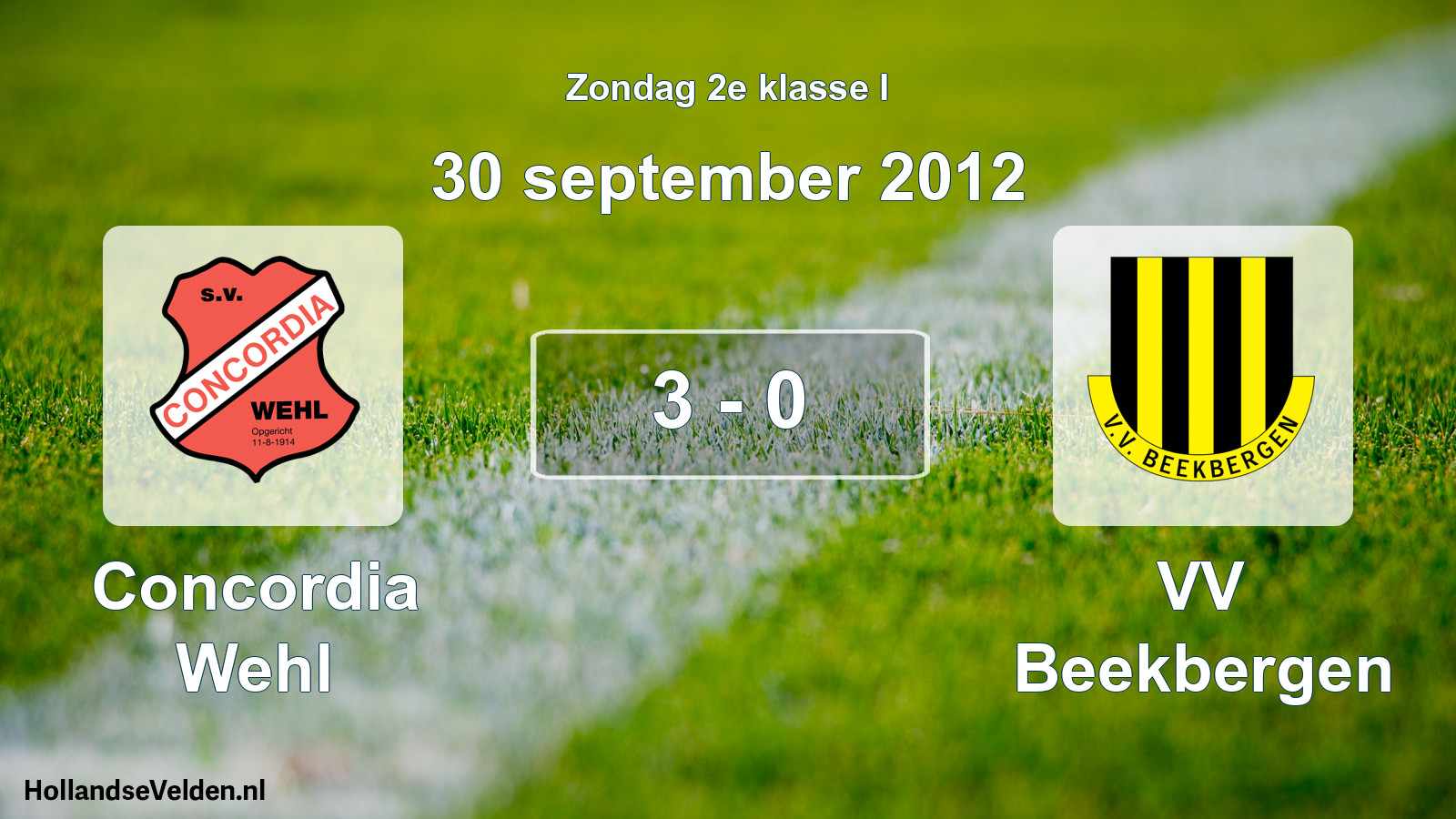 Total number of matches played: Concordia Wehl - VV Beekbergen 3 - 0 (30 September 2012)