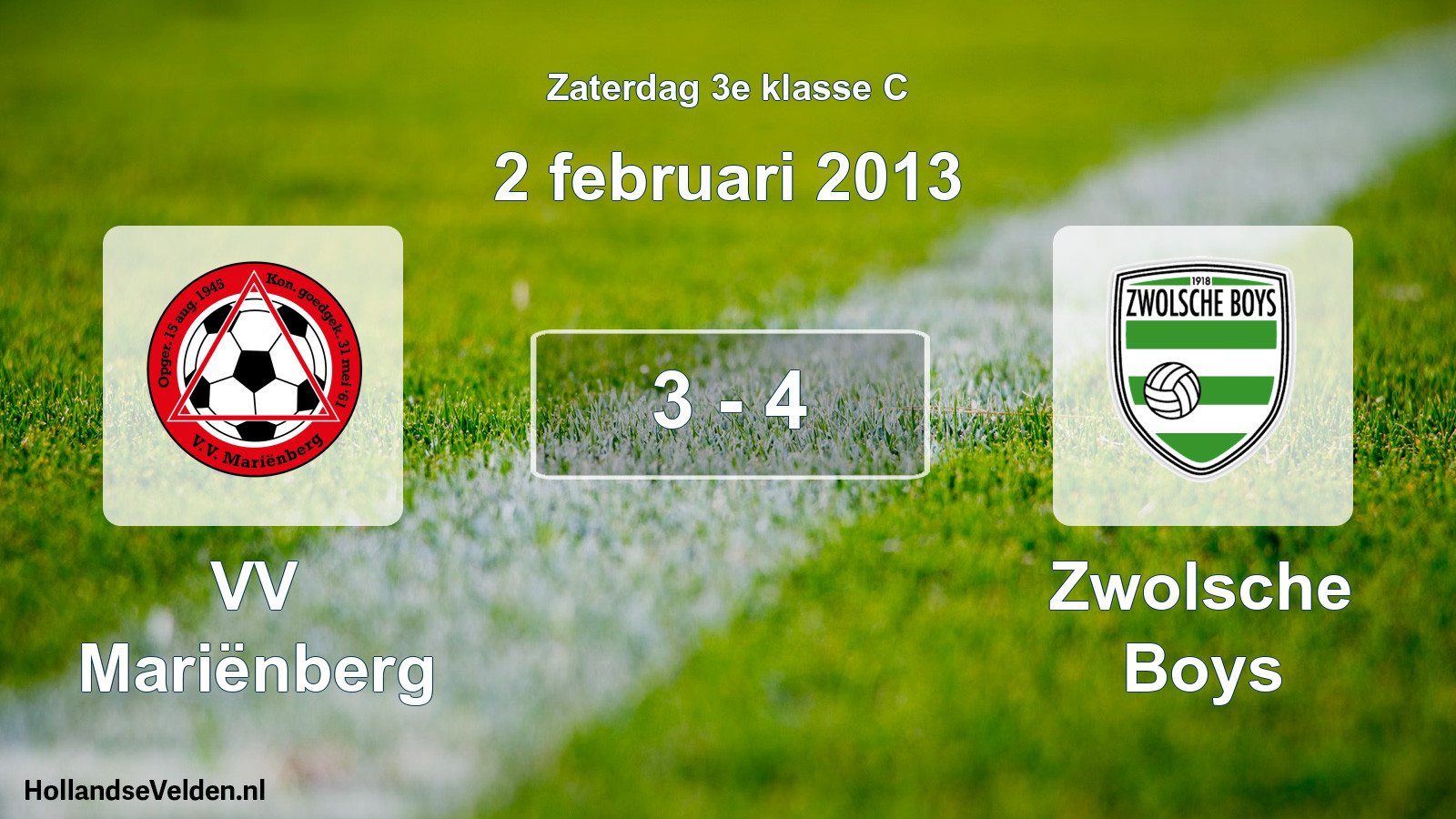Total number of matches played: VV Mariënberg - Zwolsche Boys 3 - 4 (2 February 2013)