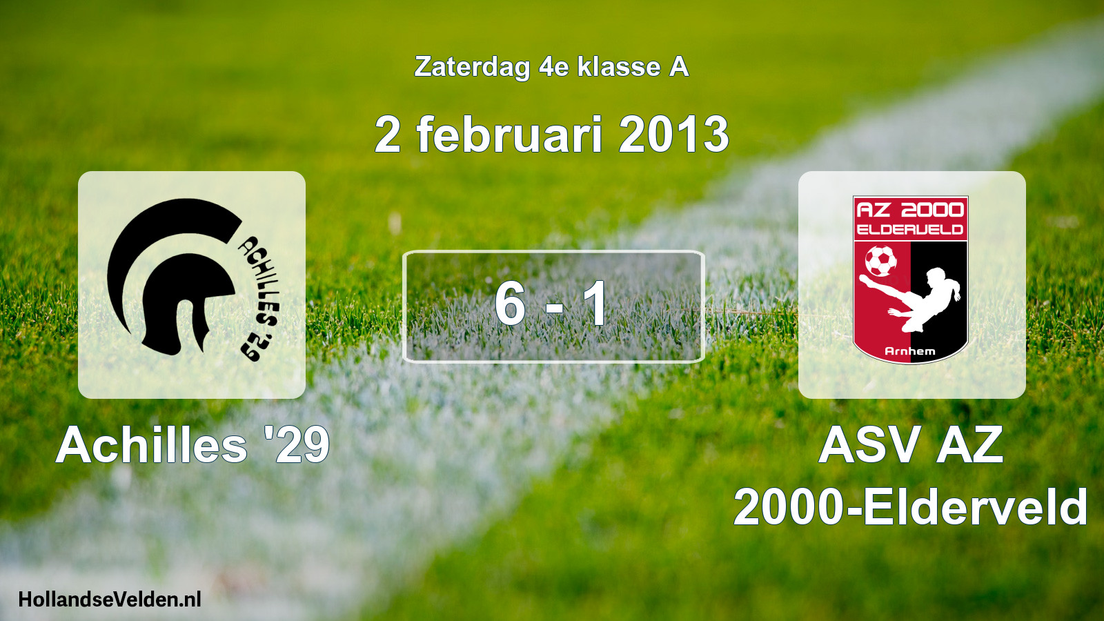 Total number of matches played: Achilles '29 - ASV AZ 2000-Elderveld 6 - 1 (2 February 2013)
