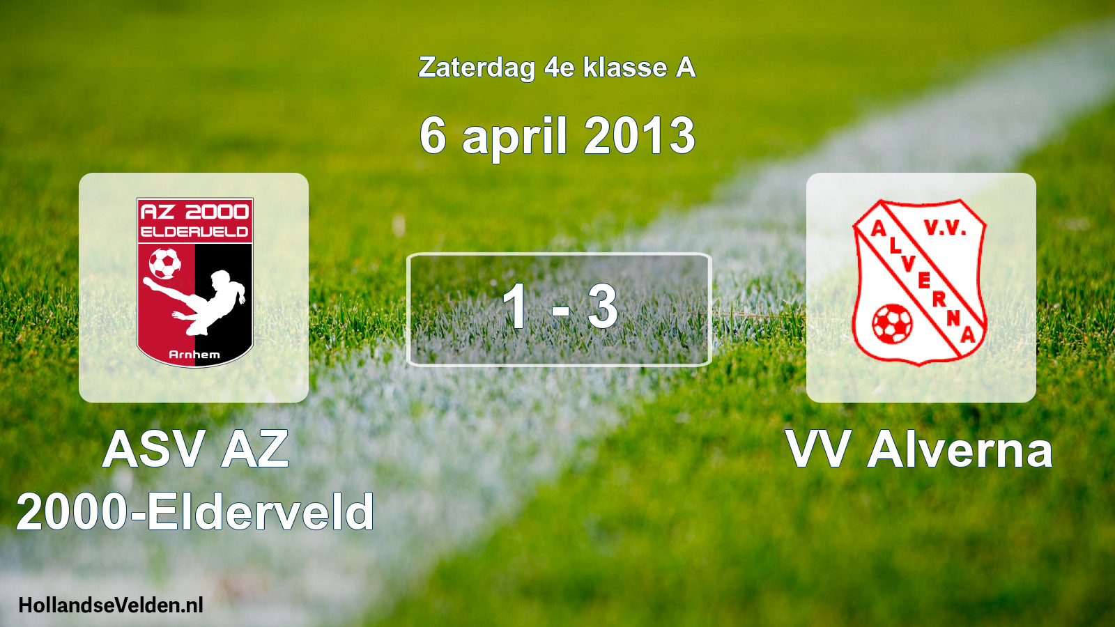 Total number of matches played: ASV AZ 2000-Elderveld - VV Alverna 1 - 3 (6 April 2013)