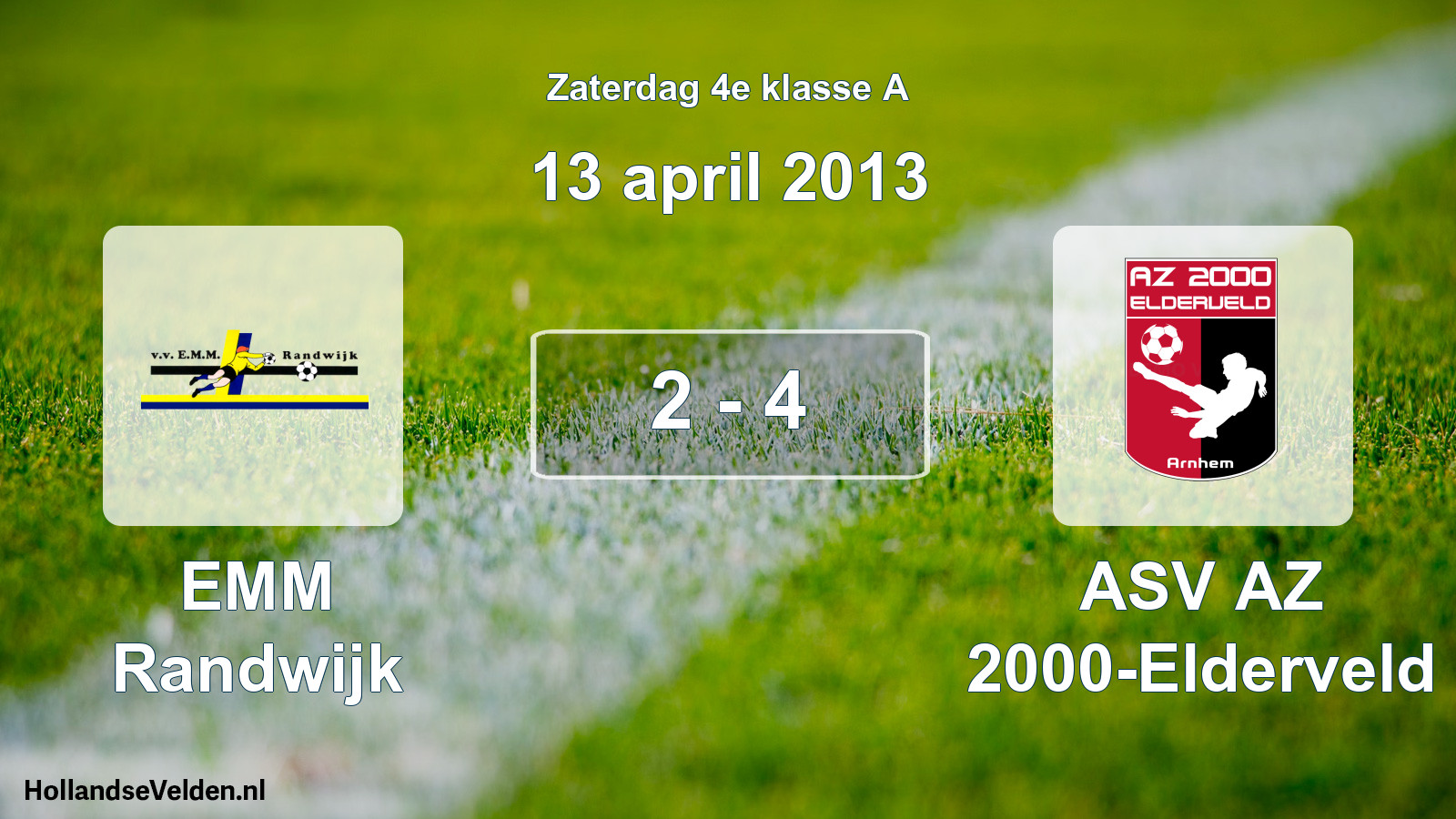 Total number of matches played: EMM Randwijk - ASV AZ 2000-Elderveld 2 - 4 (13 April 2013)