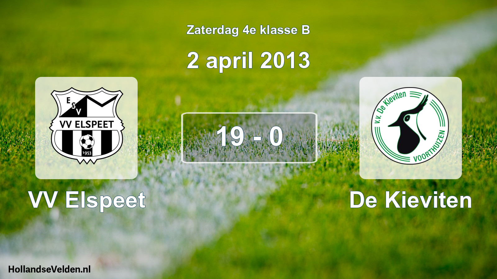 Total number of matches played: VV Elspeet - De Kieviten 19 - 0 (2 April 2013)