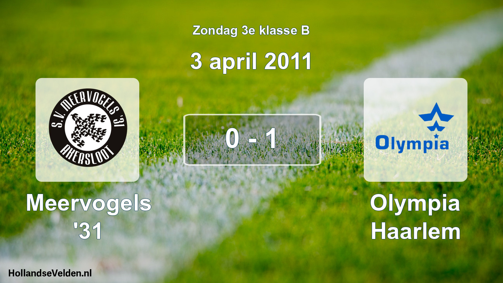 Total number of matches played: Meervogels '31 - Olympia Haarlem 0 - 1 (3 April 2011)