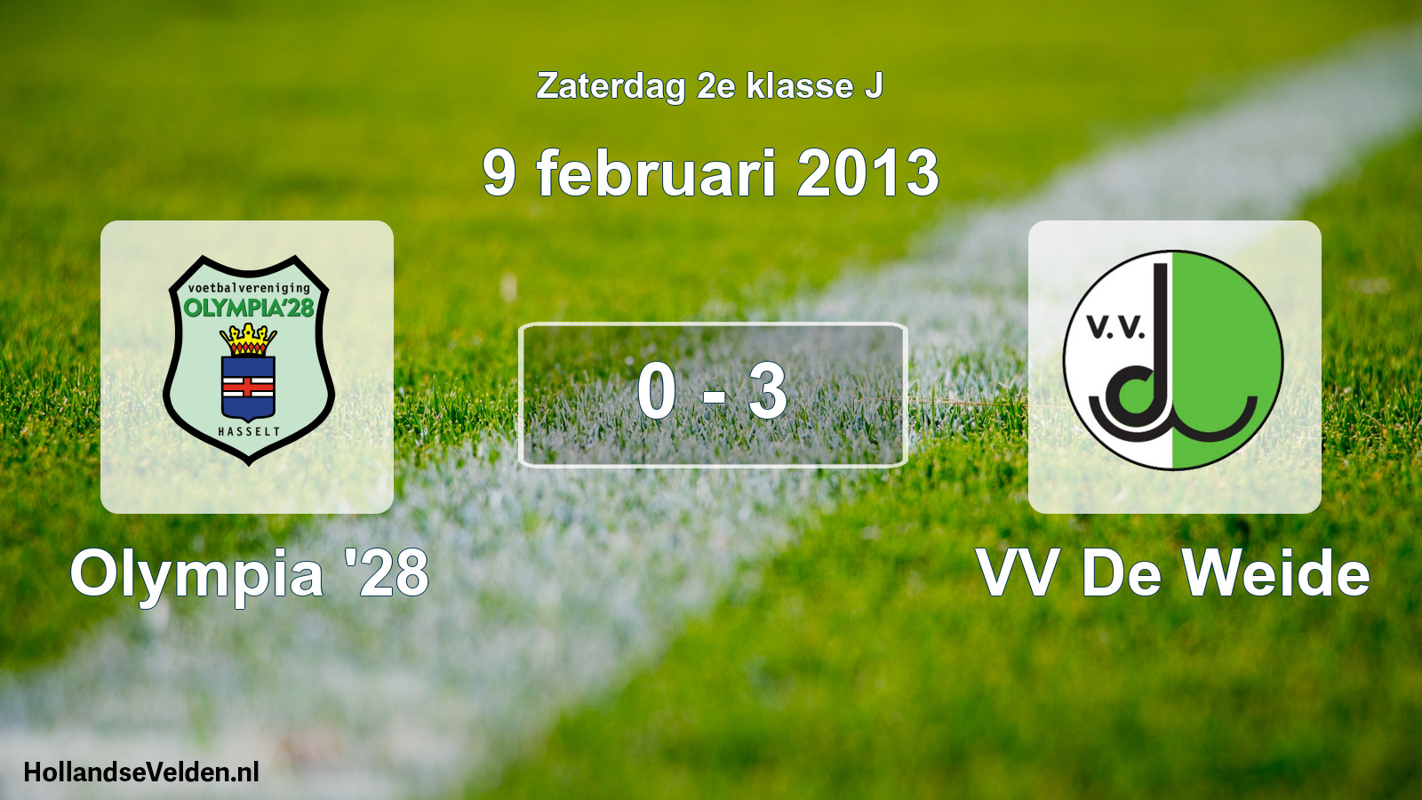 Total number of matches played: Olympia '28 - VV De Weide 0 - 3 (9 February 2013)
