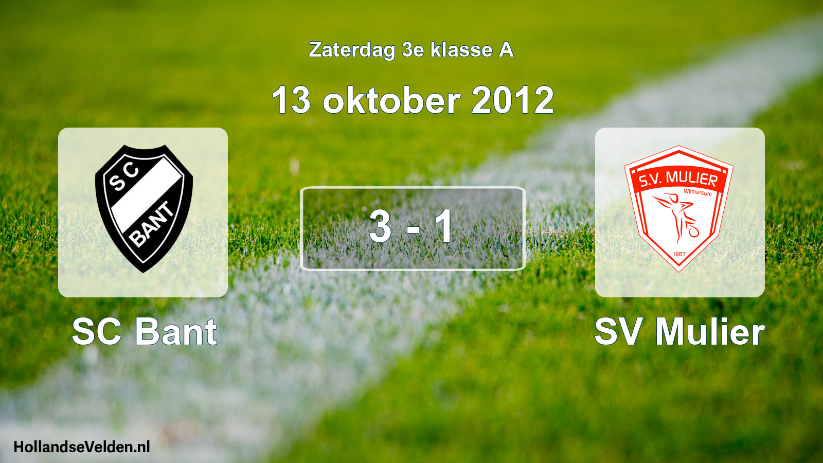Total number of matches played: SC Bant - SV Mulier 3 - 1 (13 October 2012)