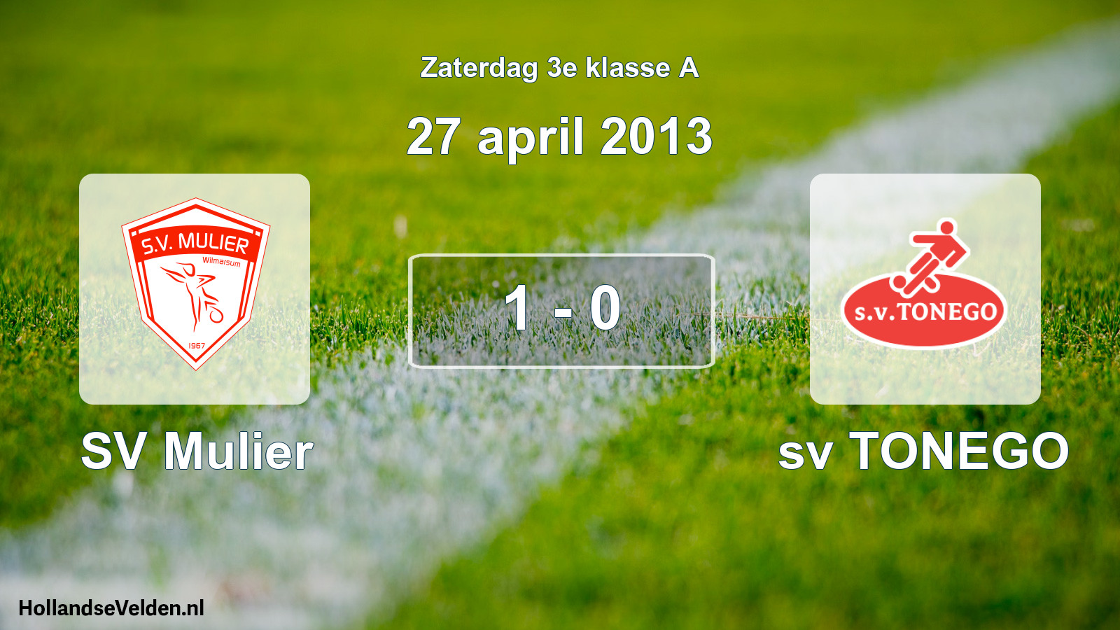 Total number of matches played: SV Mulier - sv TONEGO 1 - 0 (27 April 2013)