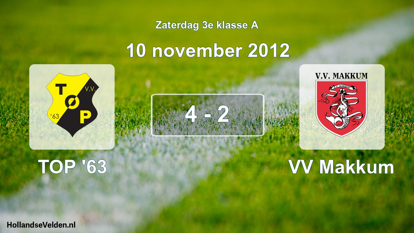 Total number of matches played: TOP '63 - VV Makkum 4 - 2 (10 November 2012)