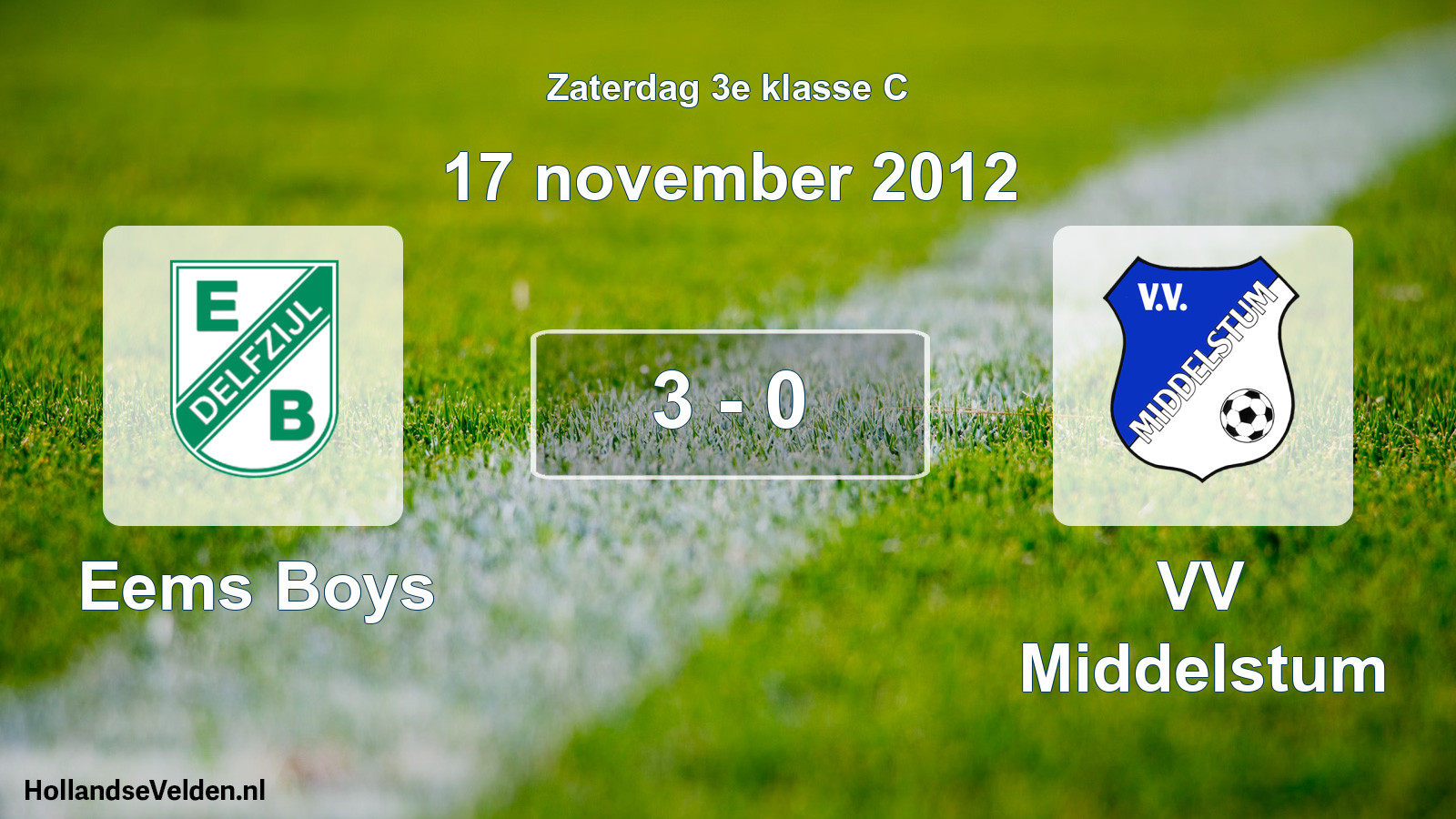 Total number of matches played: Eems Boys - VV Middelstum 3 - 0 (17 November 2012)