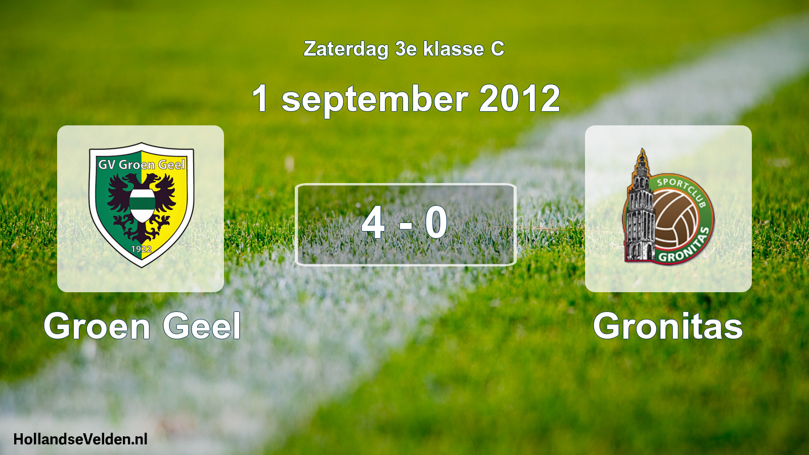 Total number of matches played: Groen Geel - Gronitas 4 - 0 (1 September 2012)