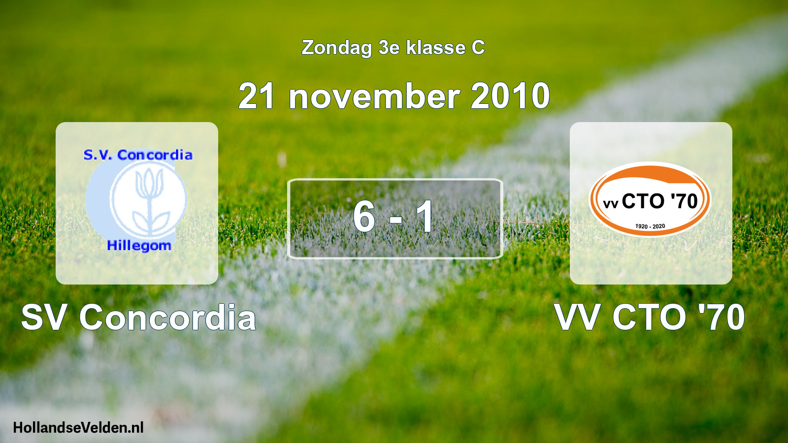 Total number of matches played: SV Concordia - VV CTO '70 6 - 1 (21 November 2010)