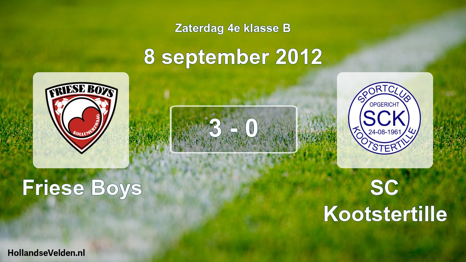 Total number of matches played: Friese Boys - SC Kootstertille 3 - 0 (8 September 2012)