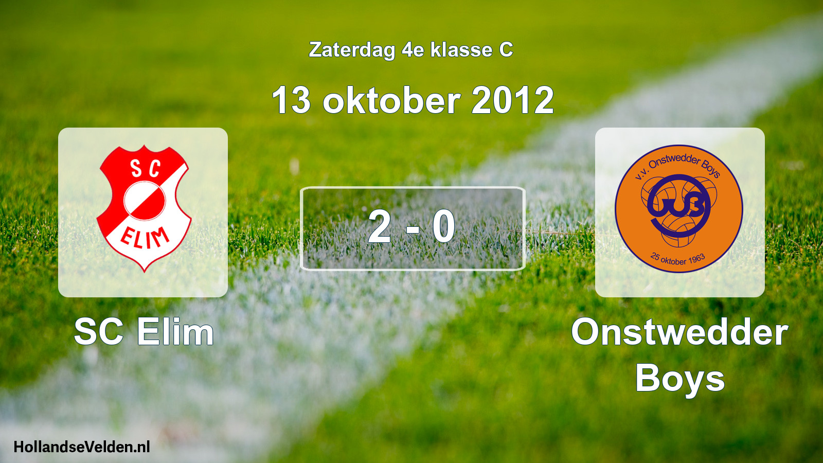 Total number of matches played: SC Elim - Onstwedder Boys 2 - 0 (13 October 2012)