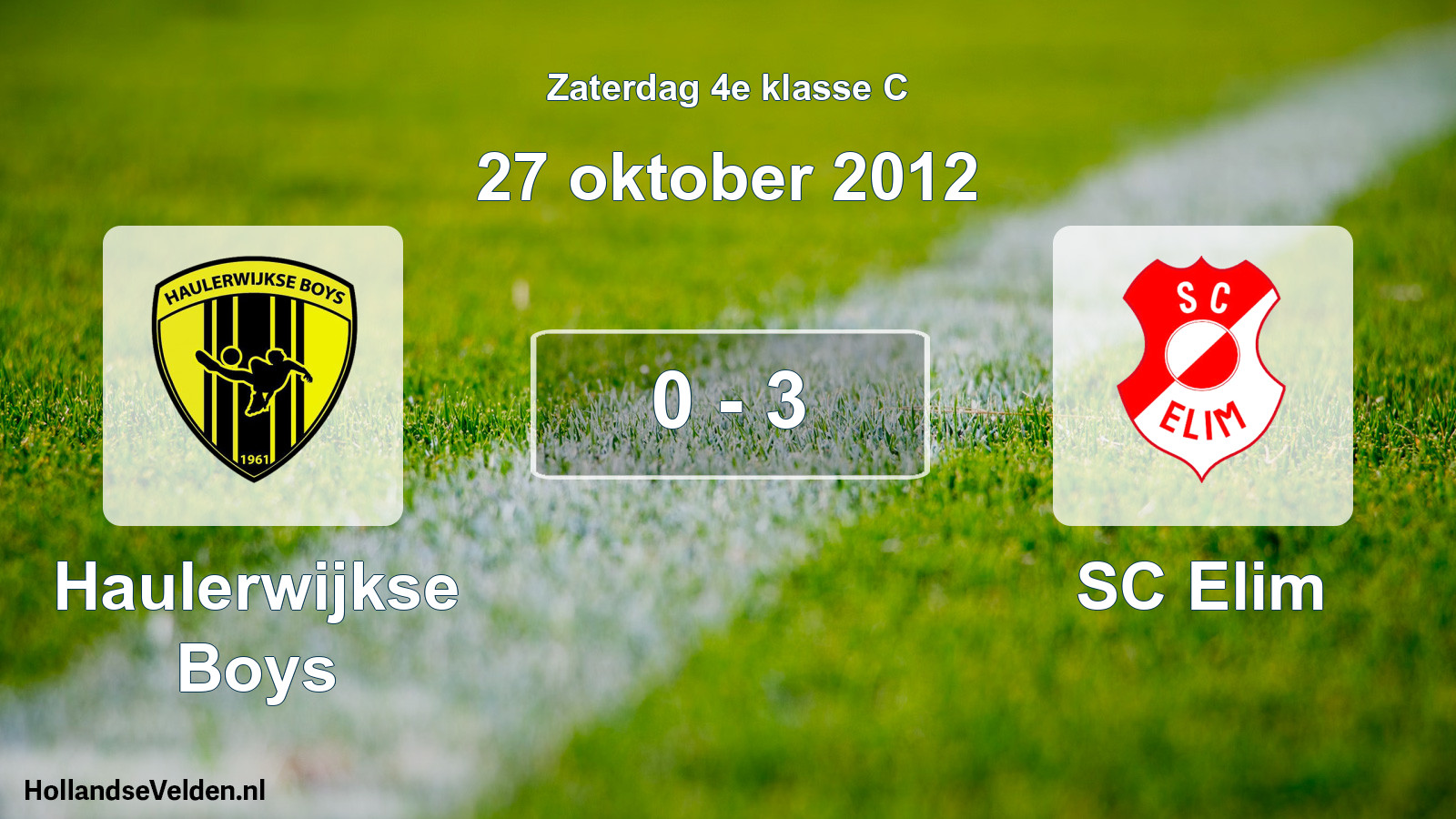 Total number of matches played: Haulerwijkse Boys - SC Elim 0 - 3 (27 October 2012)