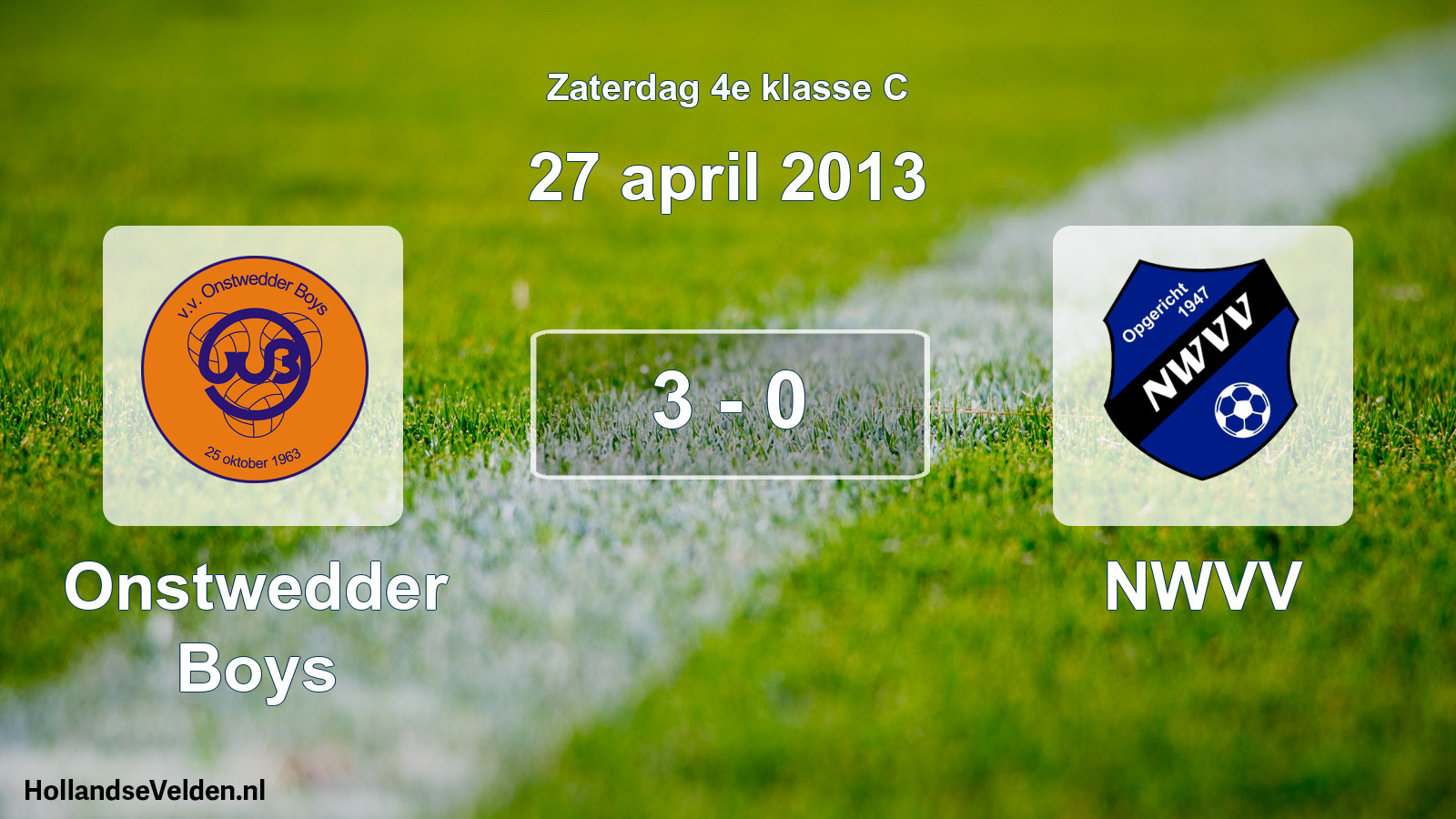 Total number of matches played: Onstwedder Boys - NWVV 3 - 0 (27 April 2013)