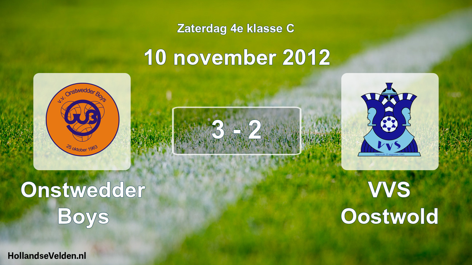 Total number of matches played: Onstwedder Boys - VVS Oostwold 3 - 2 (10 November 2012)
