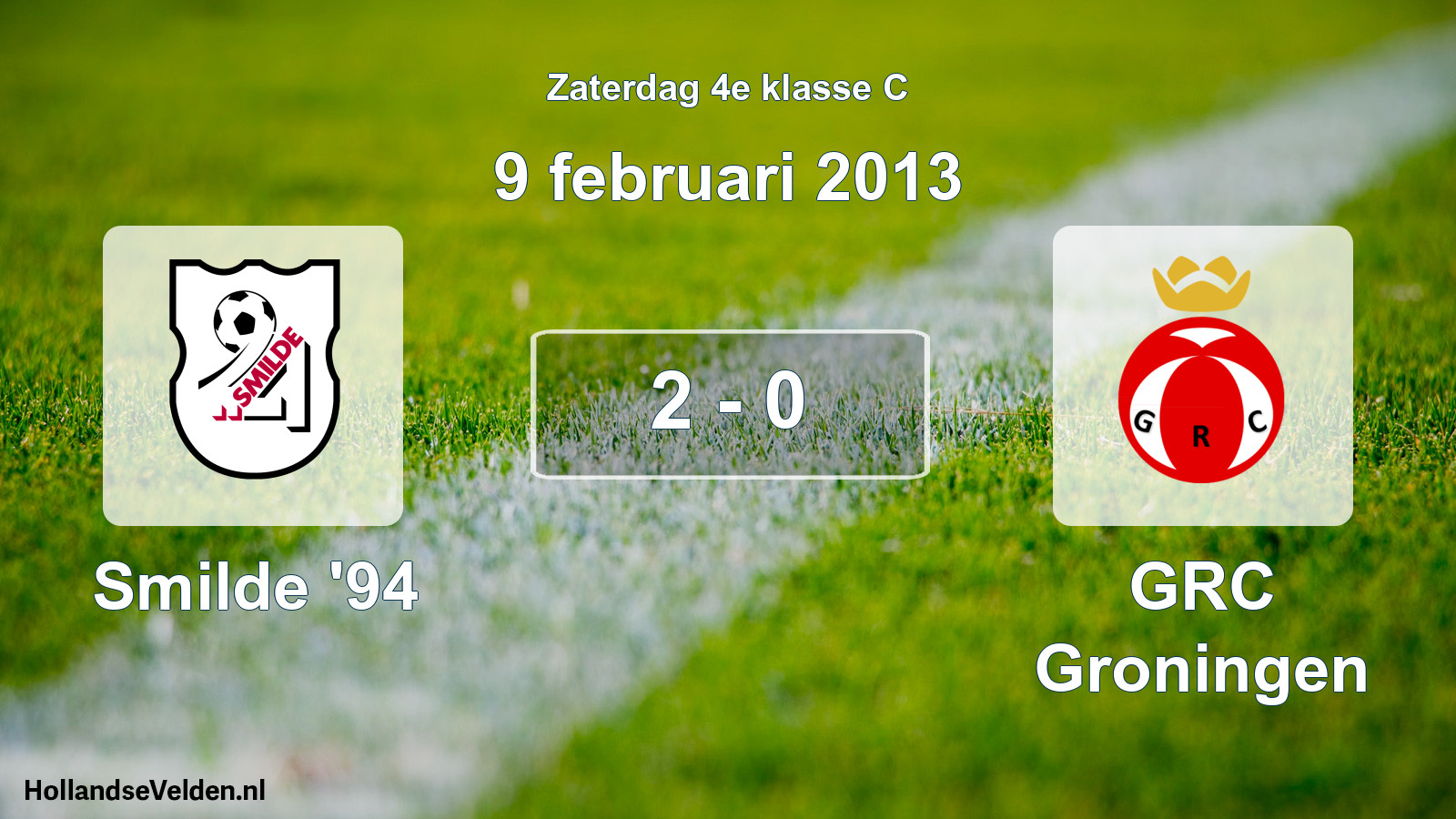 Total number of matches played: Smilde '94 - GRC Groningen 2 - 0 (9 February 2013)