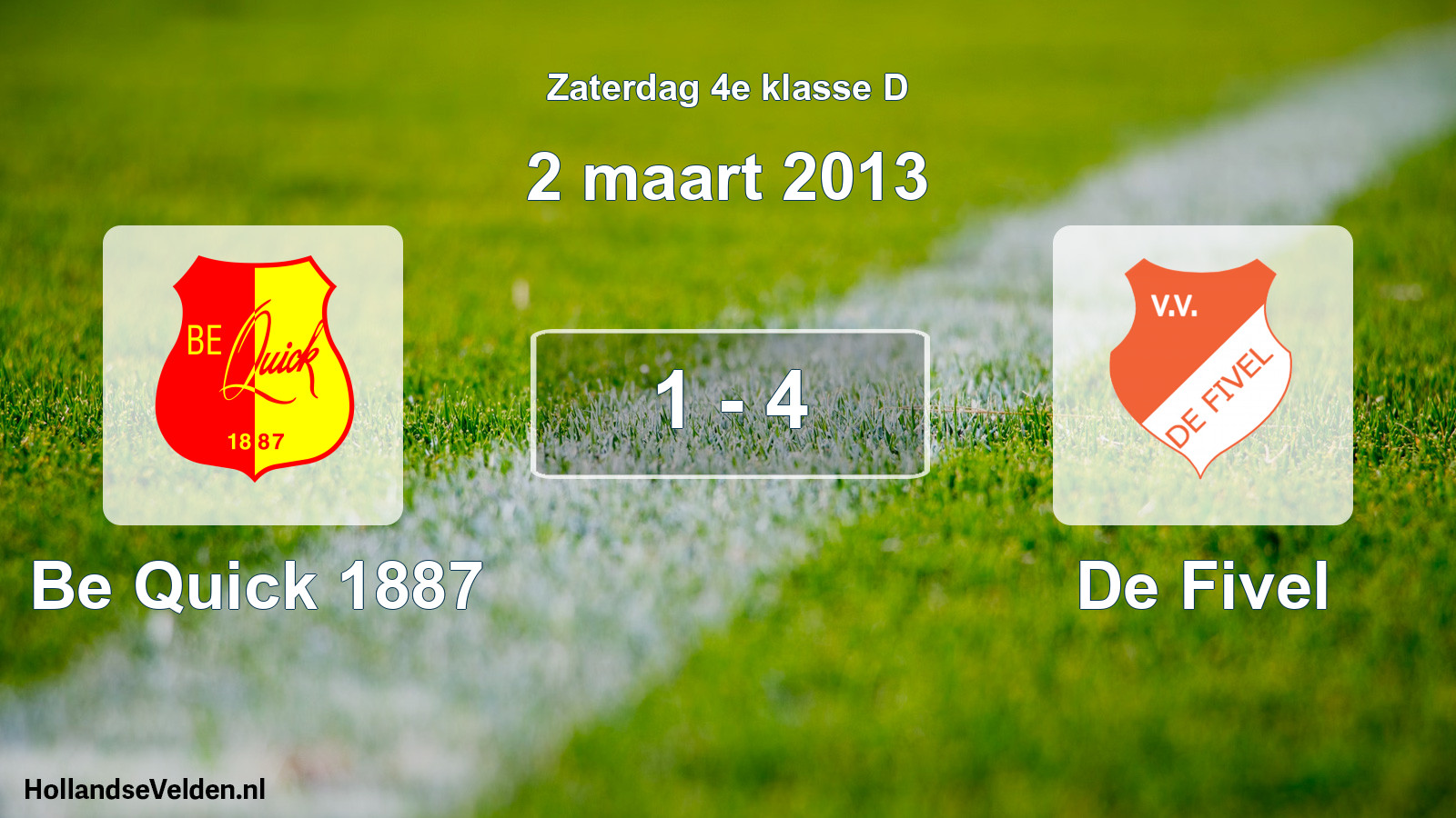 Total number of matches played: Be Quick 1887 - De Fivel 1 - 4 (2 March 2013)