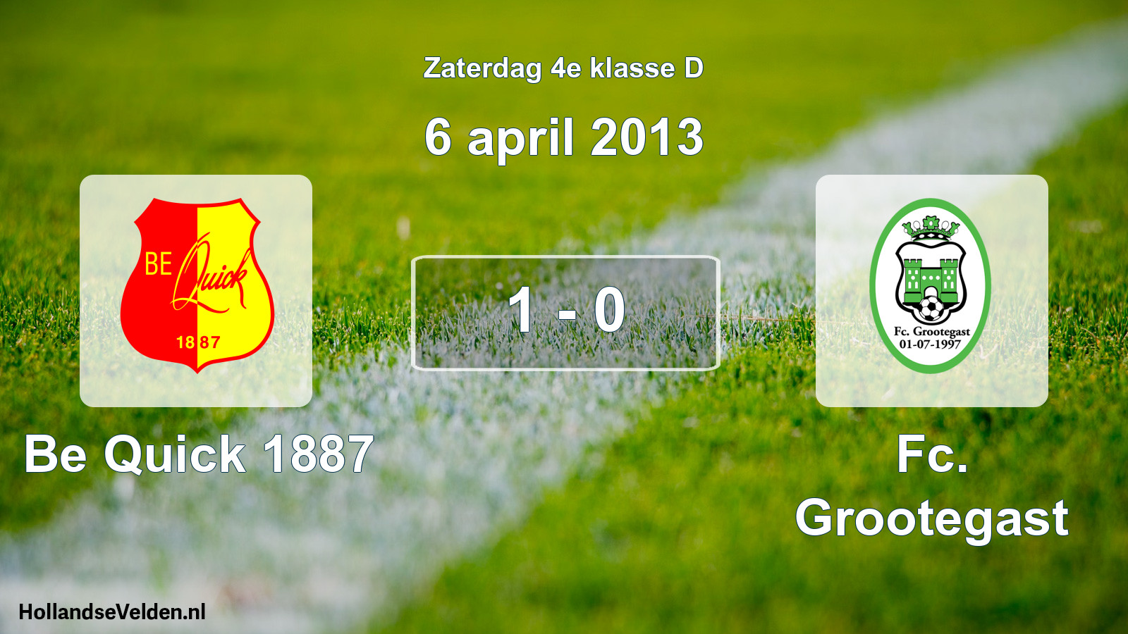 Total number of matches played: Be Quick 1887 - Fc. Grootegast 1 - 0 (6 April 2013)