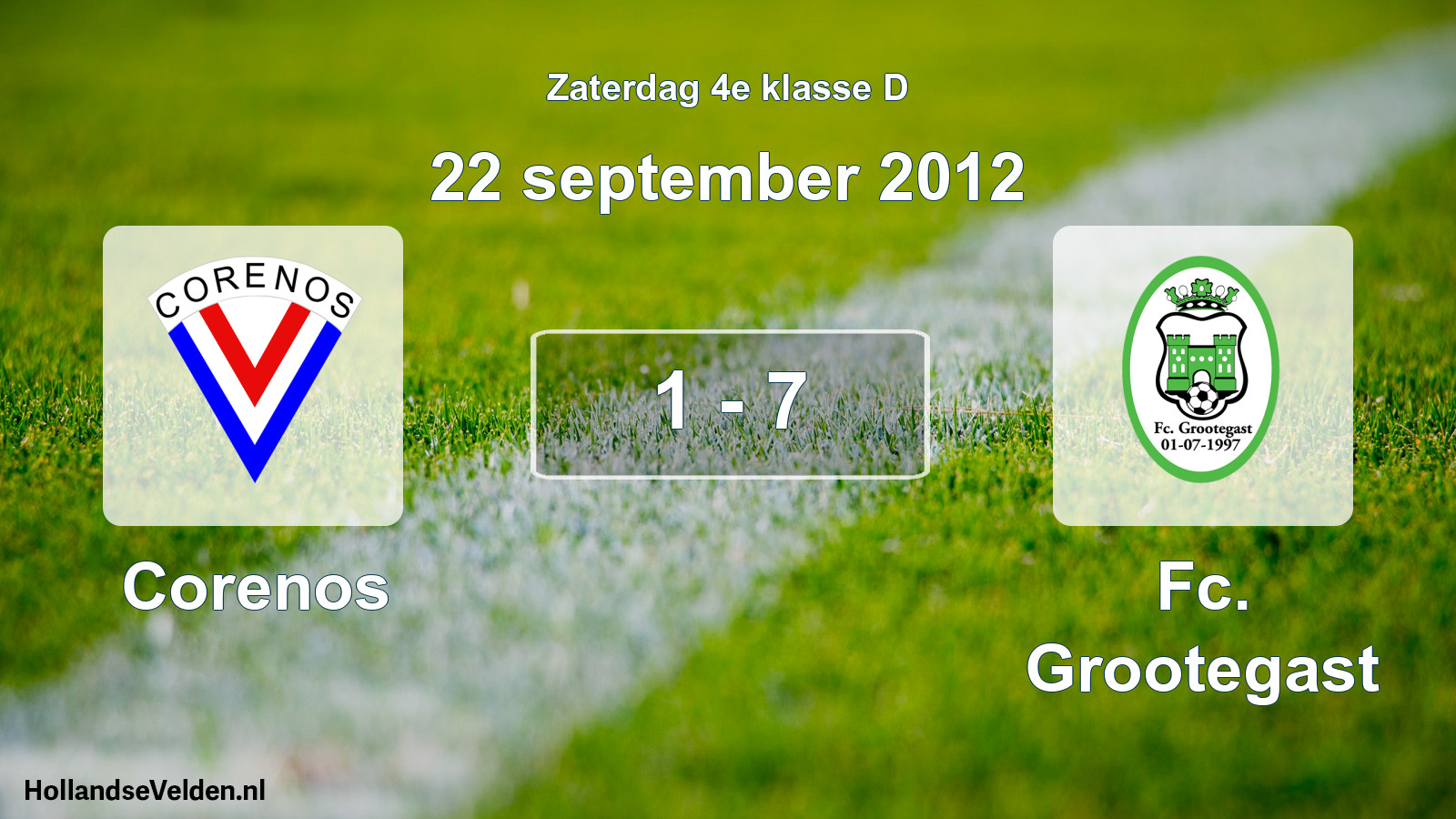 Total number of matches played: Corenos - Fc. Grootegast 1 - 7 (22 September 2012)