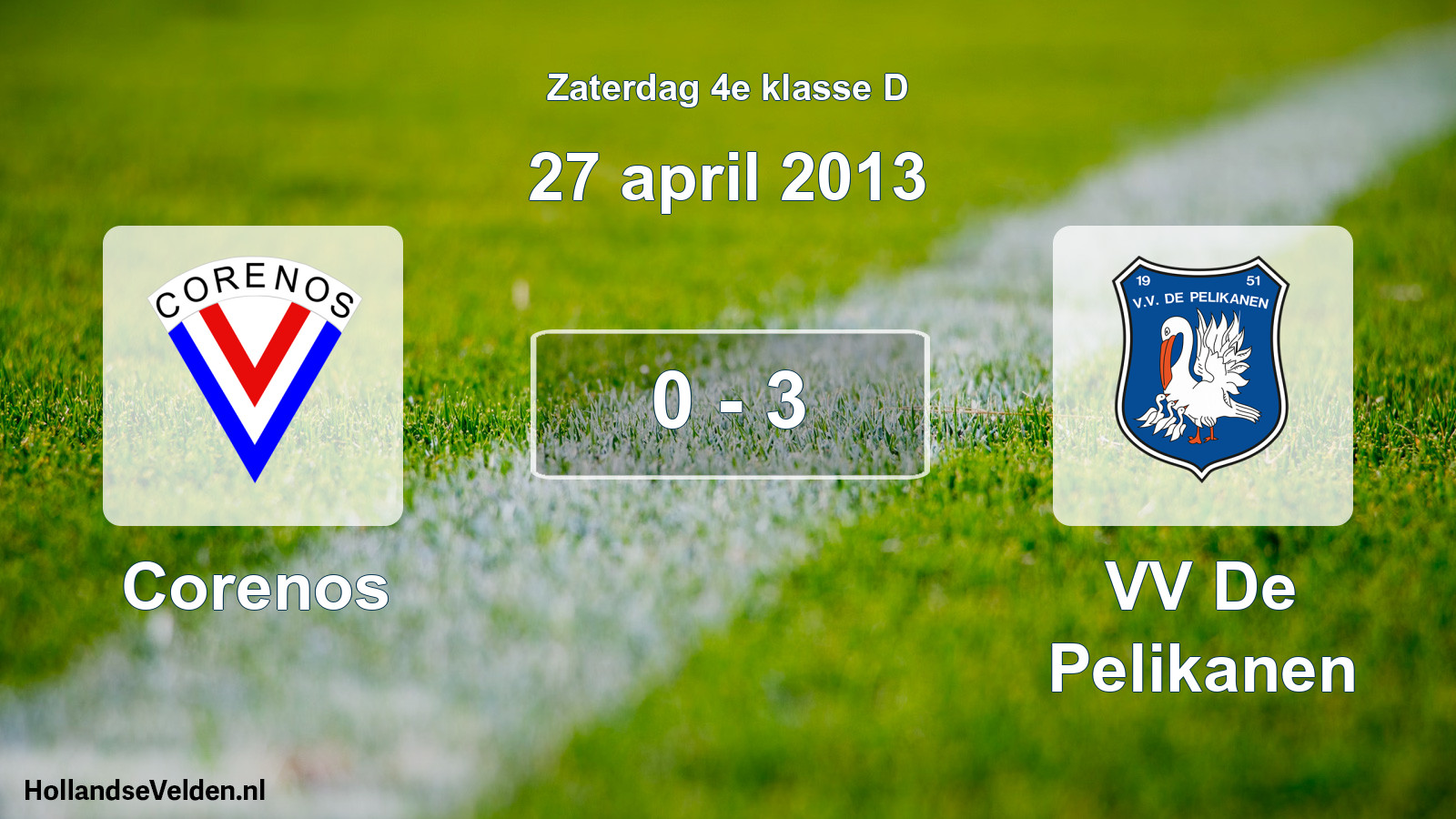 Total number of matches played: Corenos - VV De Pelikanen 0 - 3 (27 April 2013)