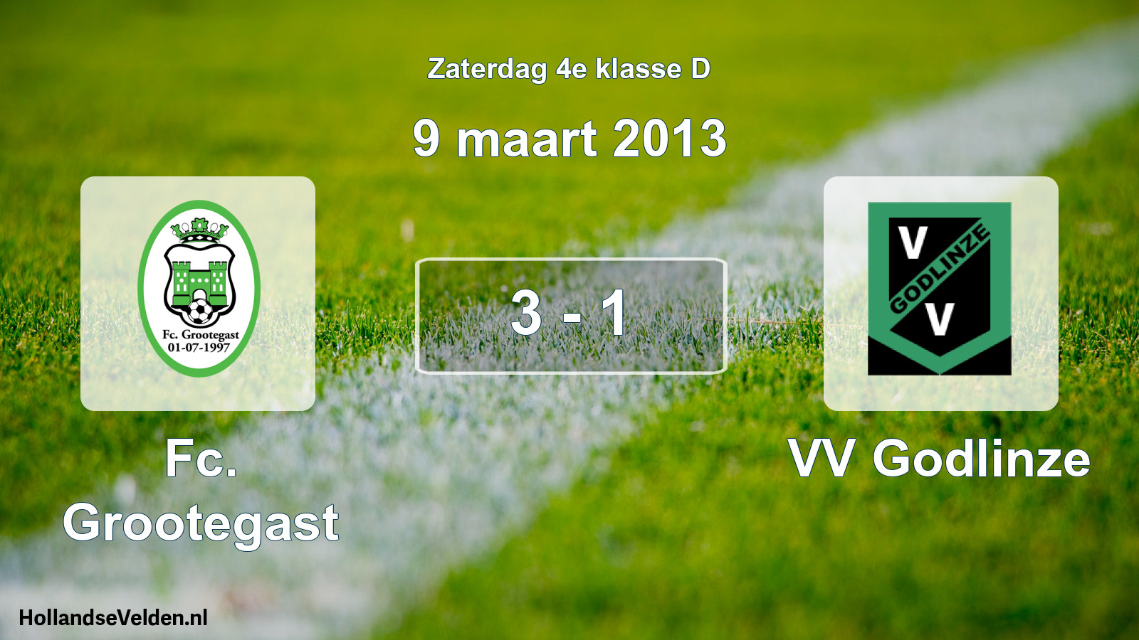 Total number of matches played: Fc. Grootegast - VV Godlinze 3 - 1 (9 March 2013)