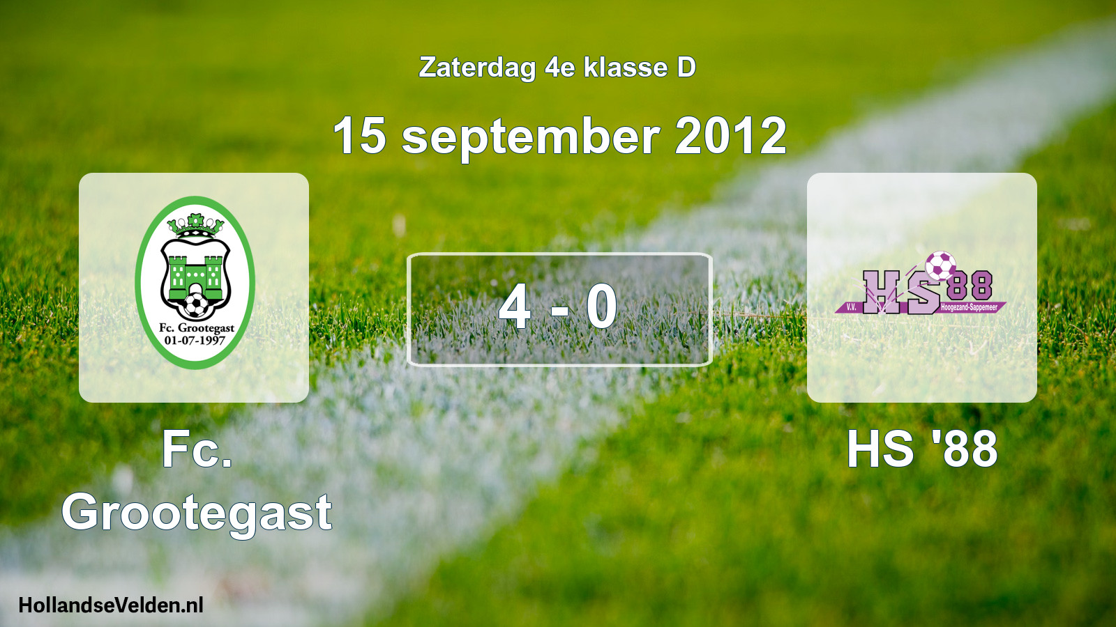 Total number of matches played: Fc. Grootegast - HS '88 4 - 0 (15 September 2012)