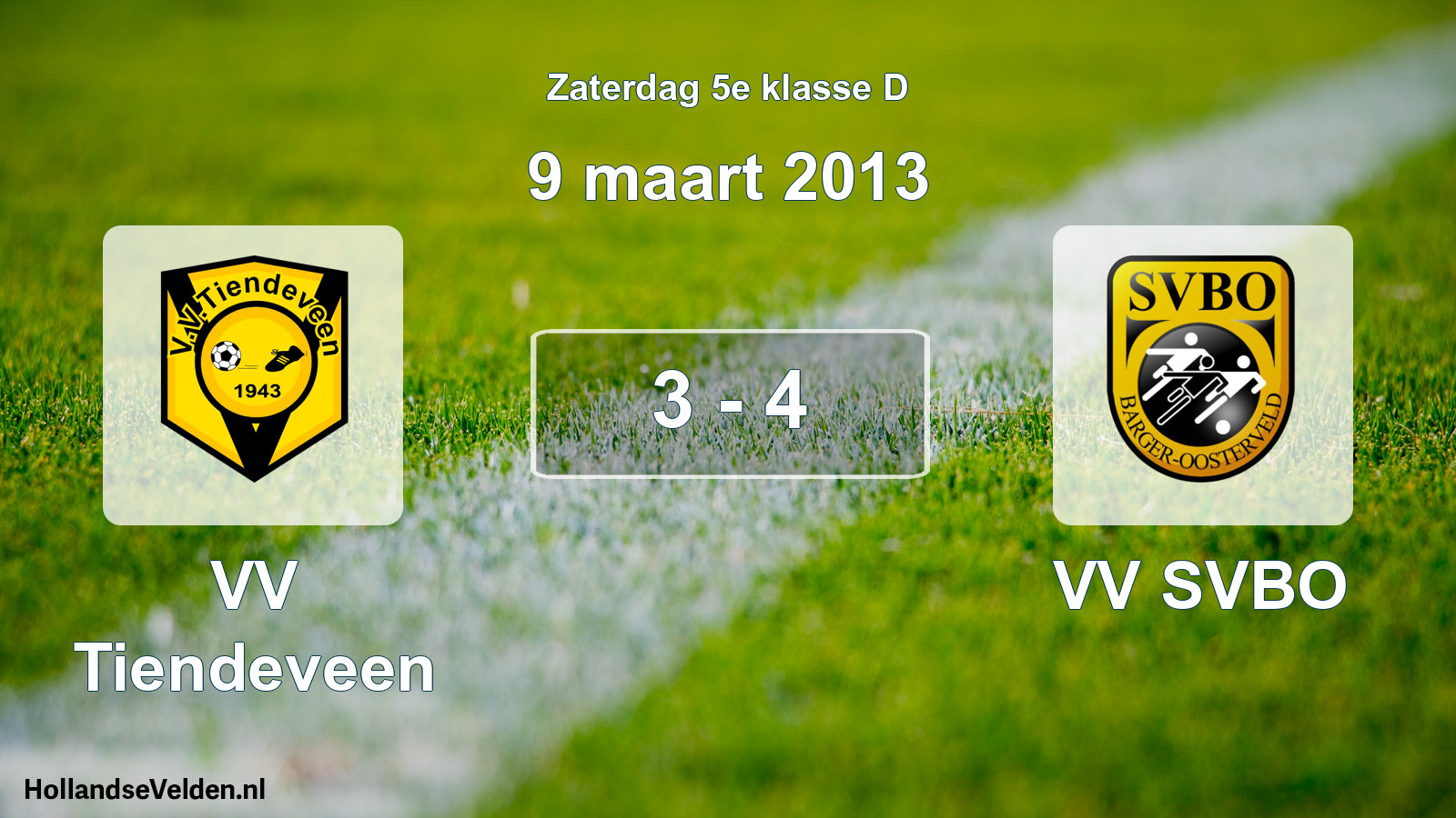 Total number of matches played: VV Tiendeveen - VV SVBO 3 - 4 (9 March 2013)