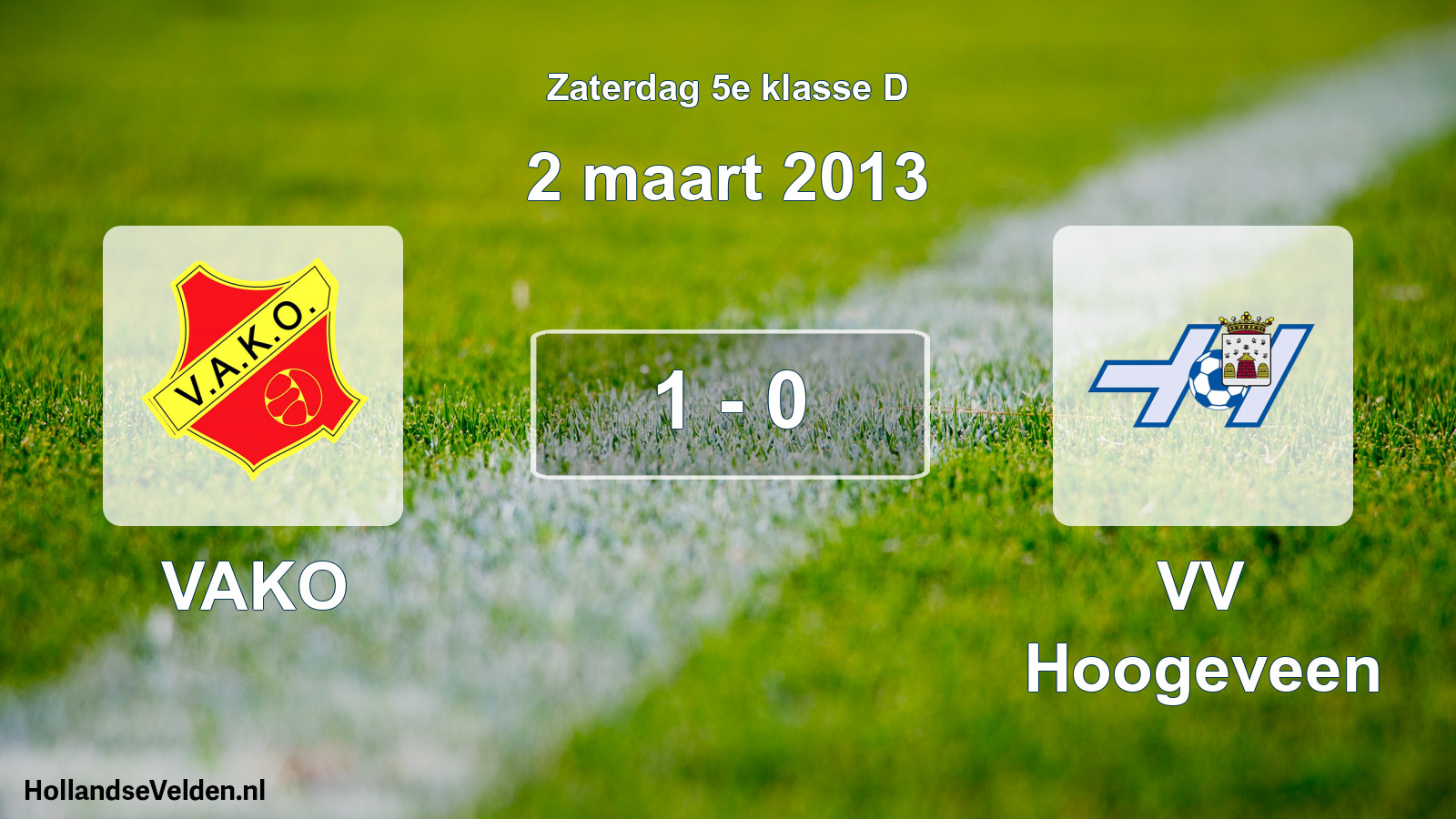 Total number of matches played: VAKO - VV Hoogeveen 1 - 0 (2 March 2013)