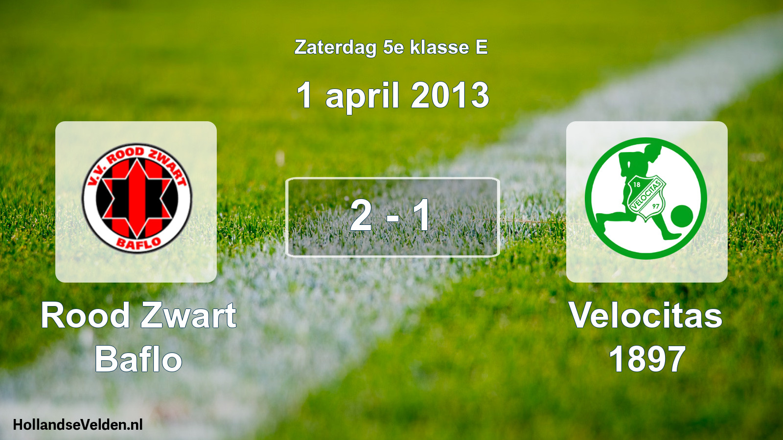 Total number of matches played: Rood Zwart Baflo - Velocitas 1897 2 - 1 (1 April 2013)