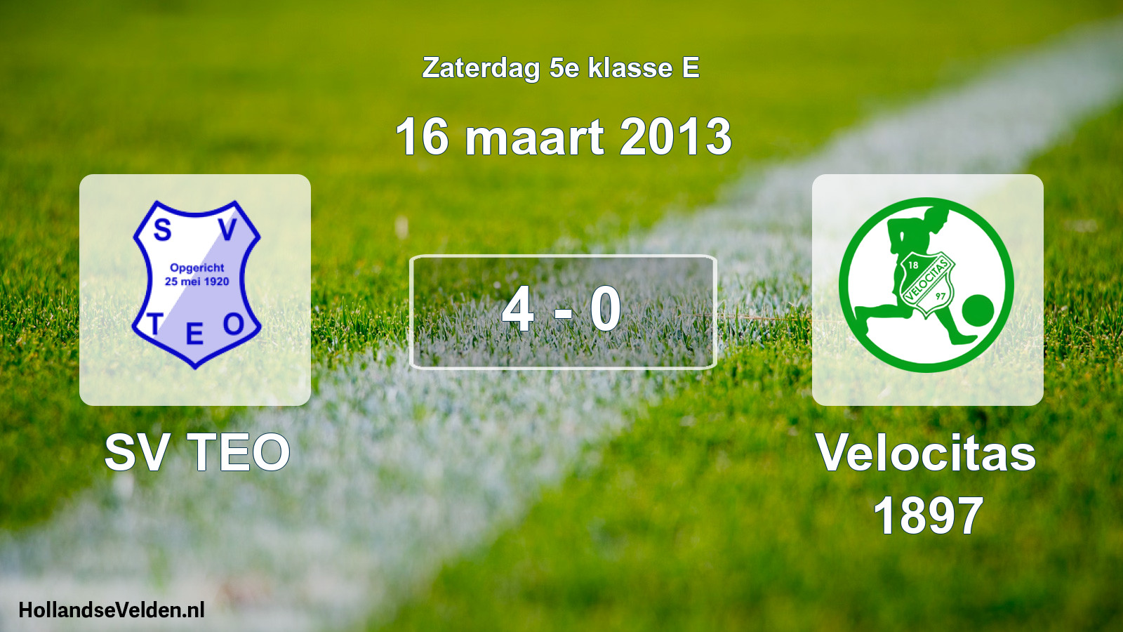 Total number of matches played: SV TEO - Velocitas 1897 4 - 0 (16 March 2013)