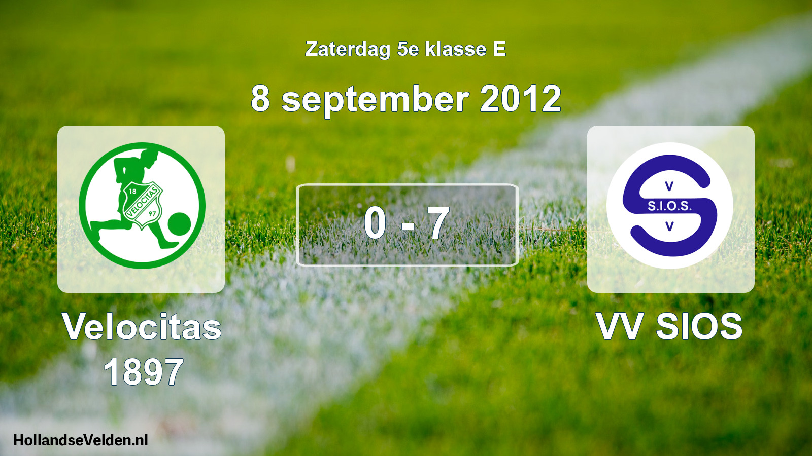 Total number of matches played: Velocitas 1897 - VV SIOS 0 - 7 (8 September 2012)
