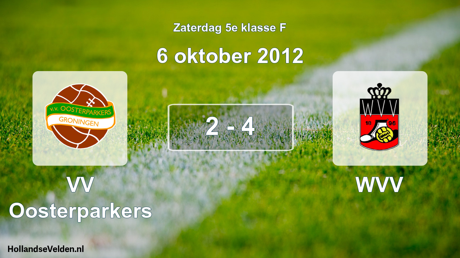 Total number of matches played: VV Oosterparkers - WVV 2 - 4 (6 October 2012)