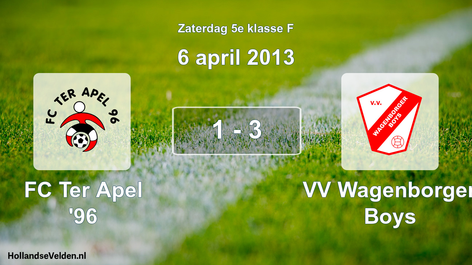 Total number of matches played: FC Ter Apel '96 - VV Wagenborger Boys 1 - 3 (6 April 2013)